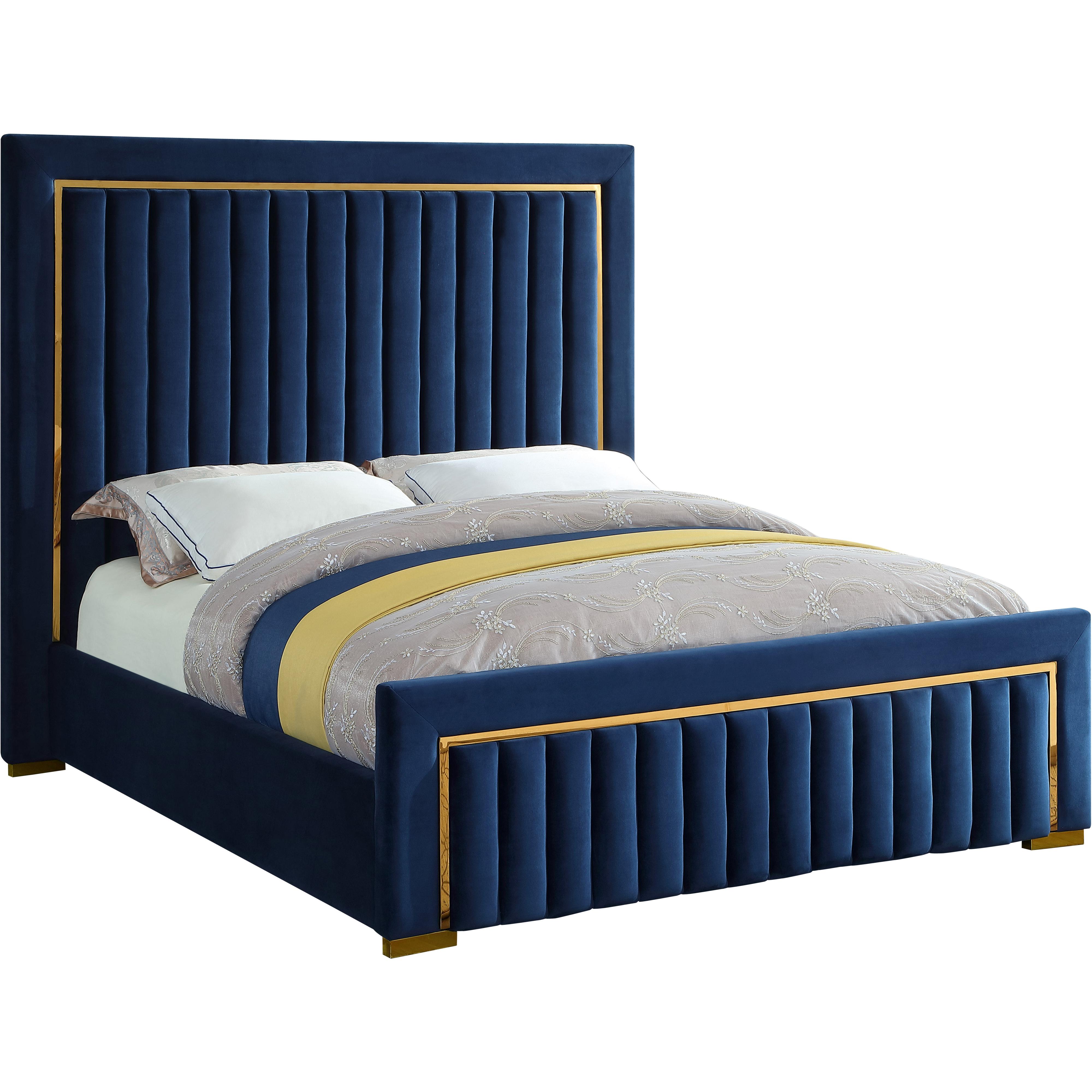 Meridian Dolce Navy Velvet Queen Bed (3 Boxes)