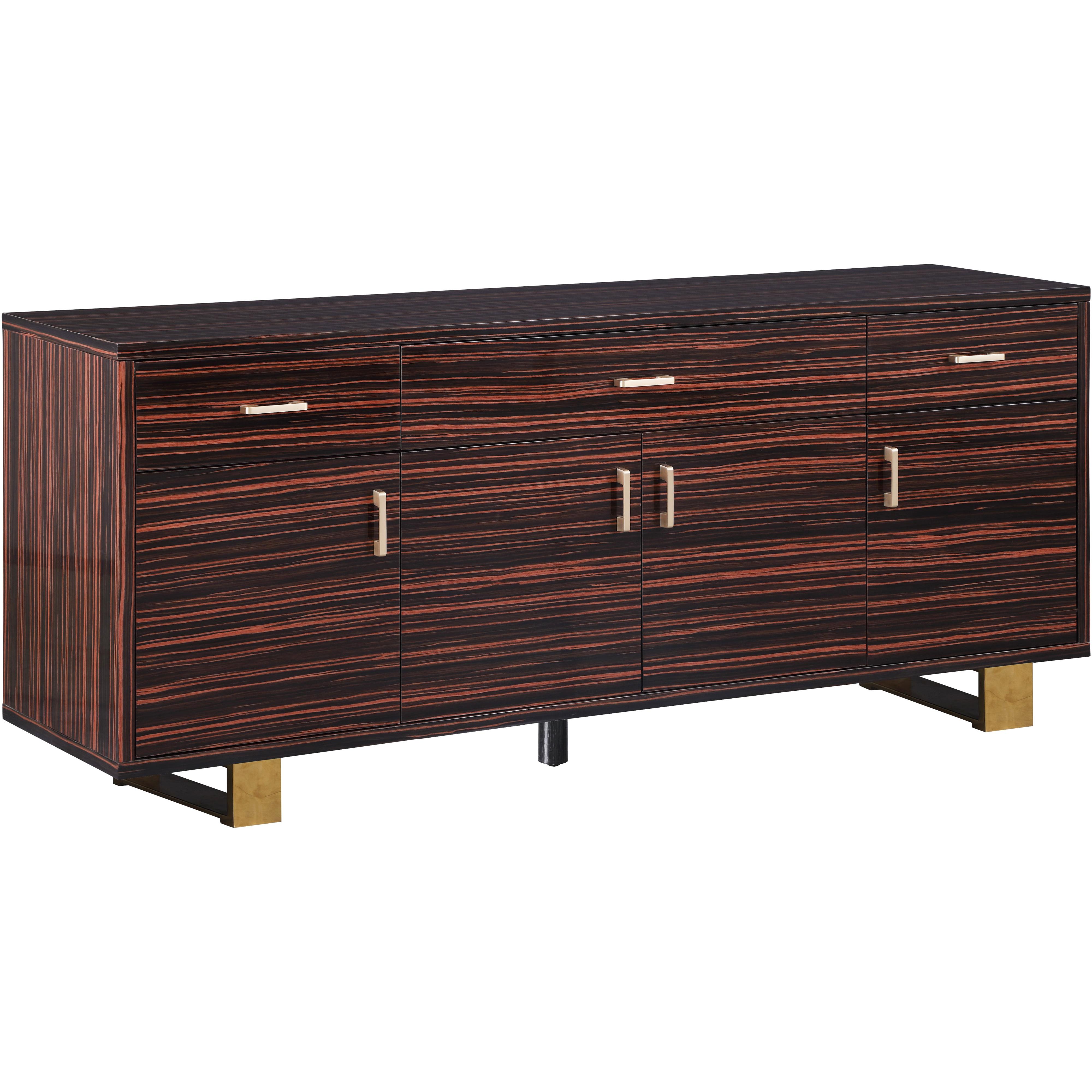 Meridian Excel Brown Zebra Wood Veneer Lacquer Sideboard/Buffet