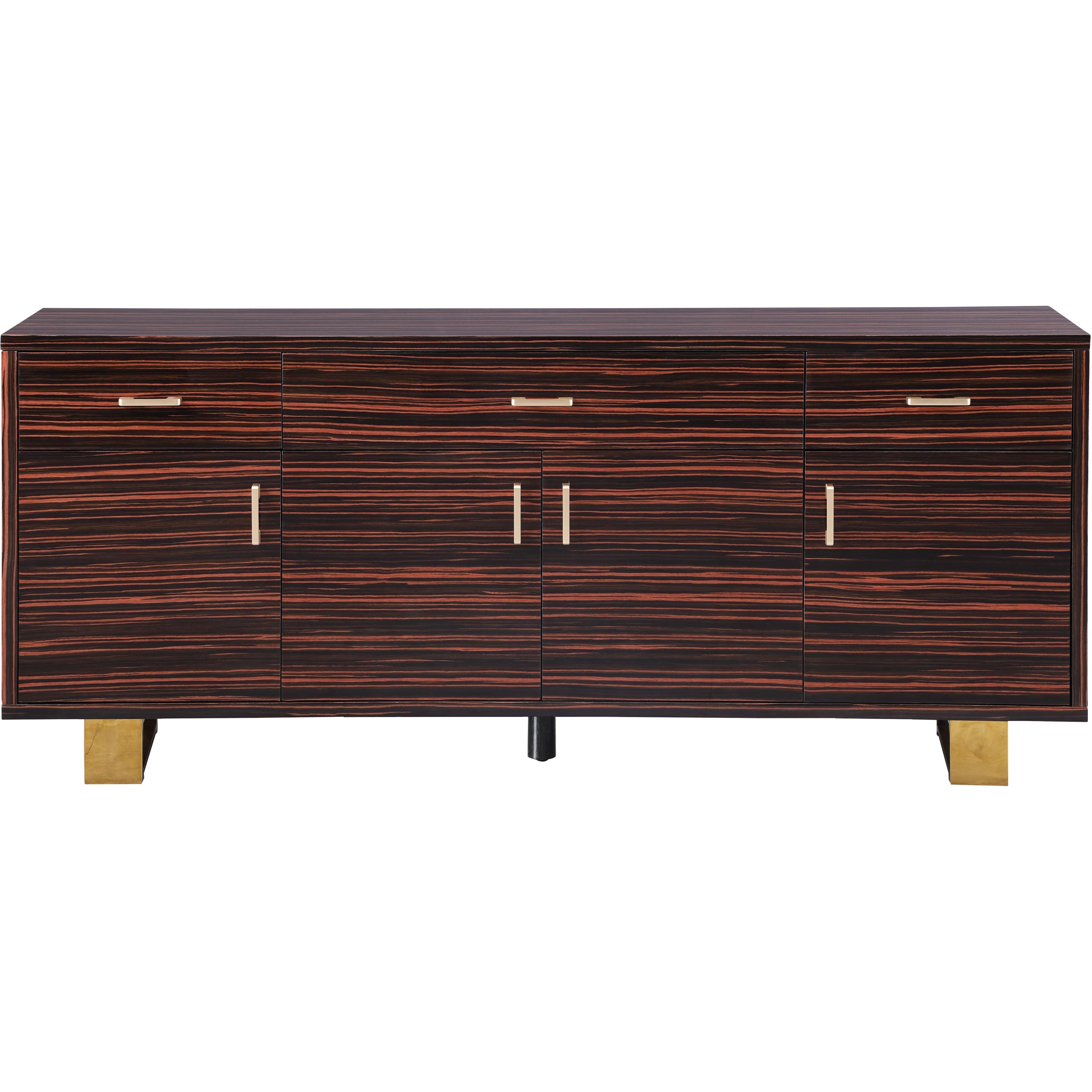 Meridian Excel Brown Zebra Wood Veneer Lacquer Sideboard/Buffet