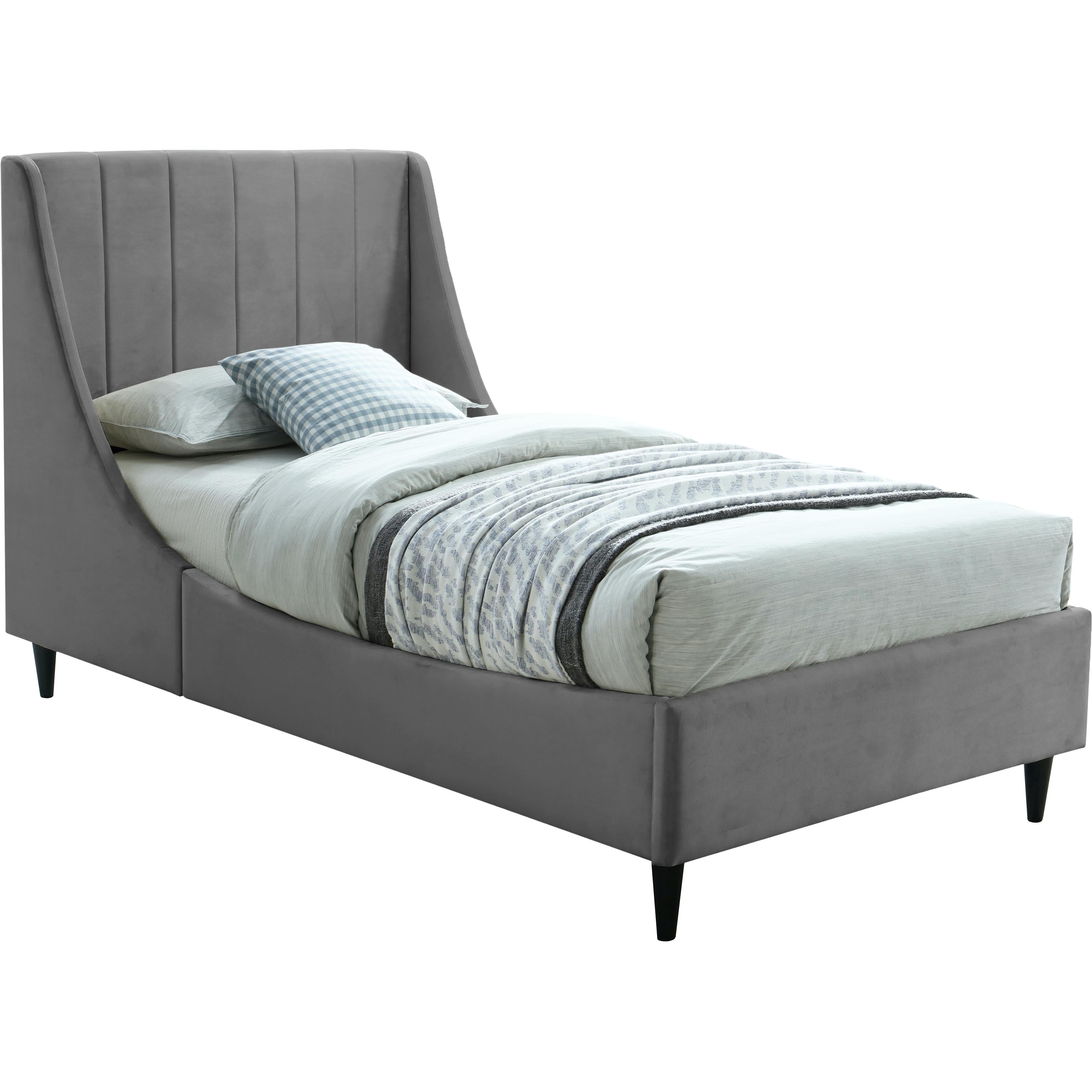 Meridian Eva Grey Velvet Twin Bed