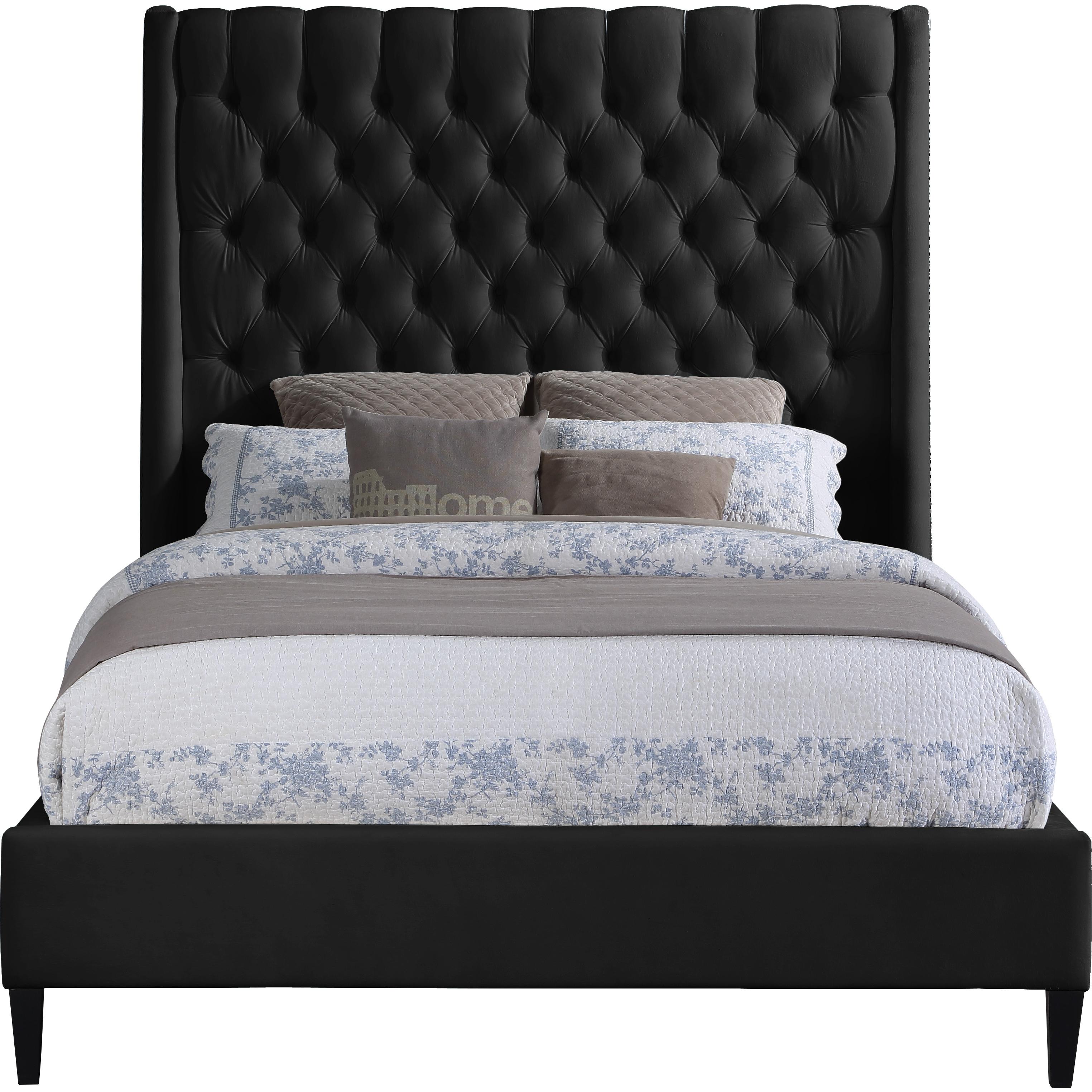 Meridian Fritz Black Velvet Queen Bed