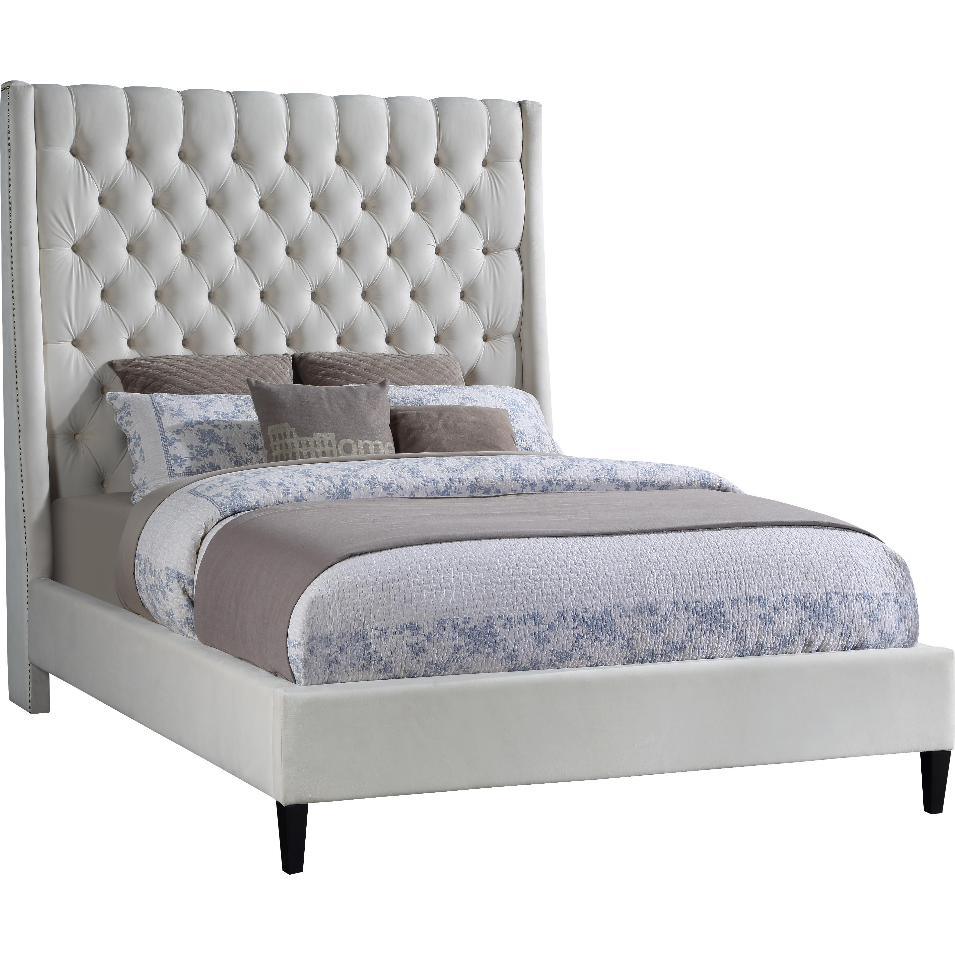 Meridian Fritz Cream Velvet Queen Bed