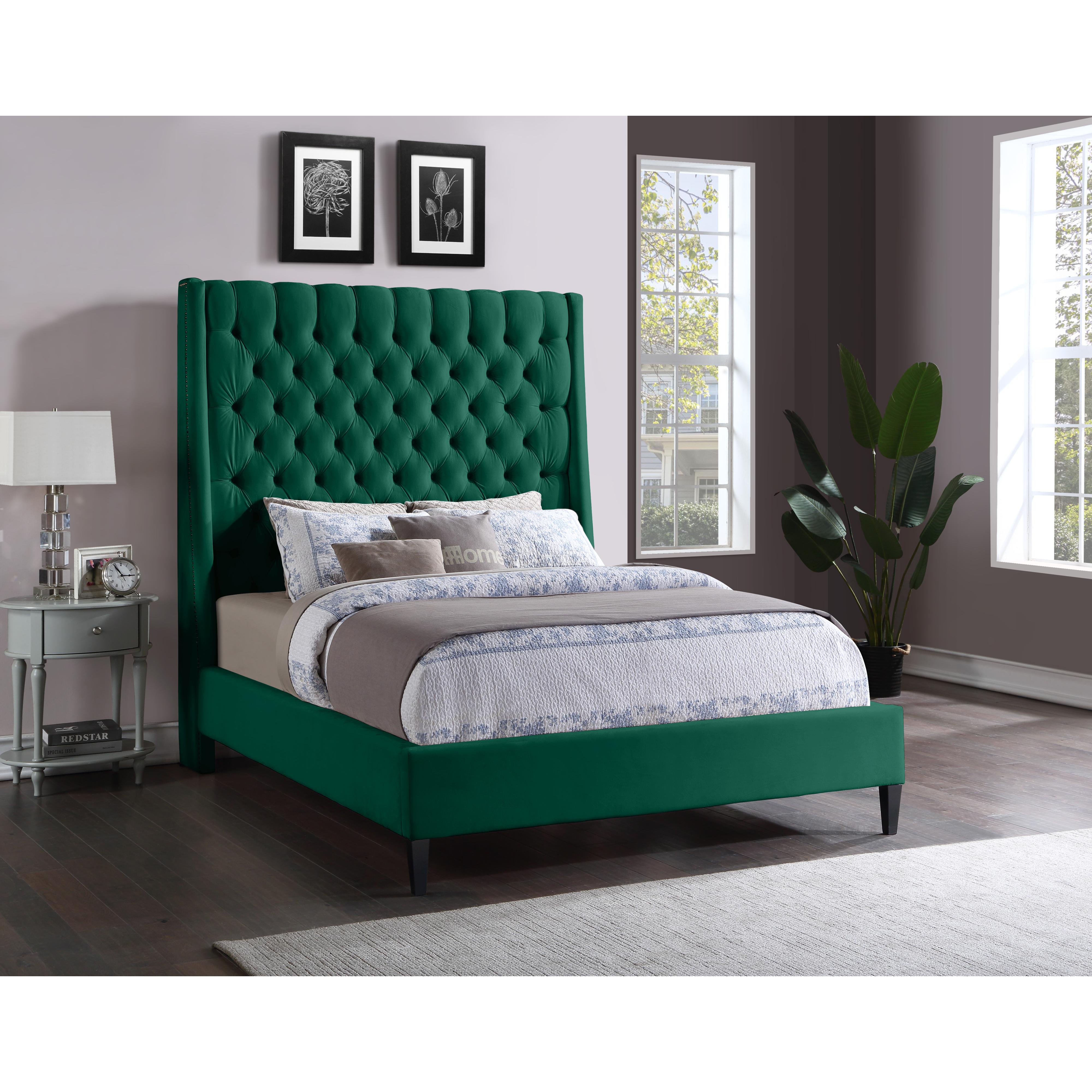 Meridian Fritz Green Velvet Queen Bed