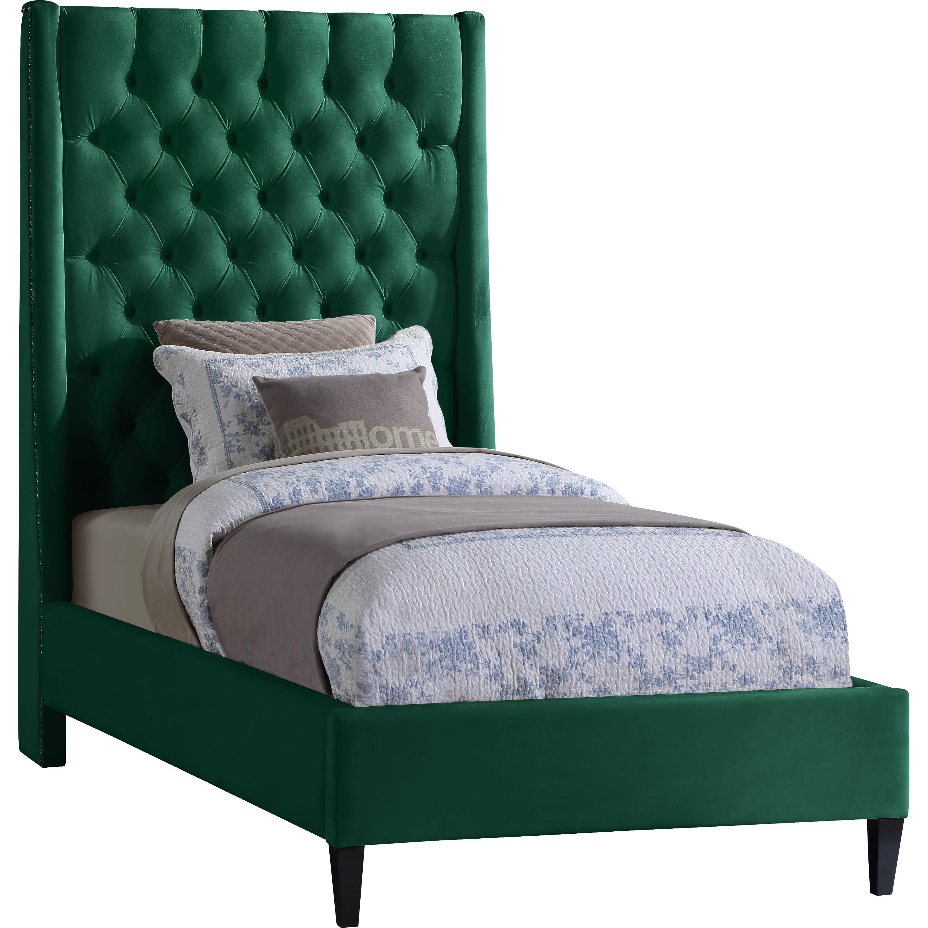 Meridian Fritz Green Velvet Twin Bed