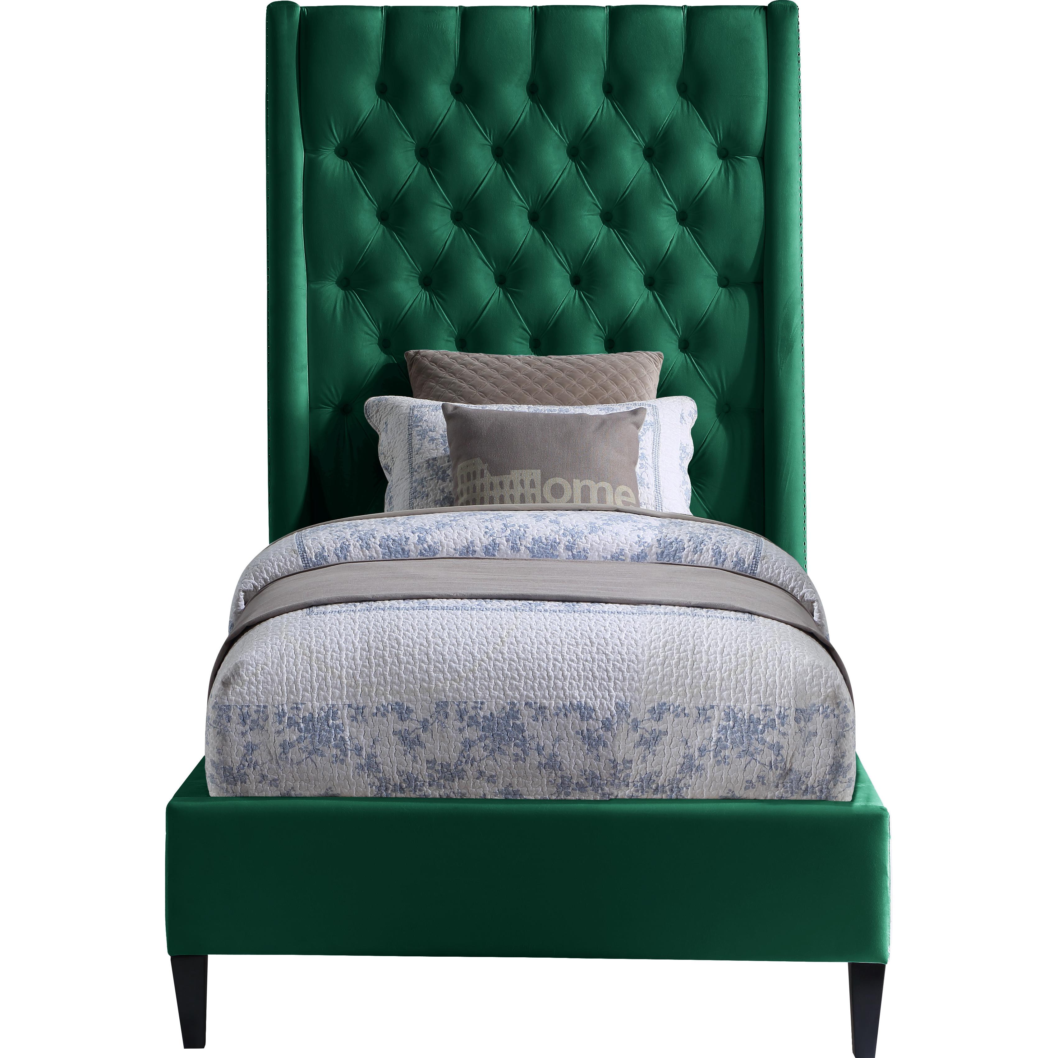 Meridian Fritz Green Velvet Twin Bed