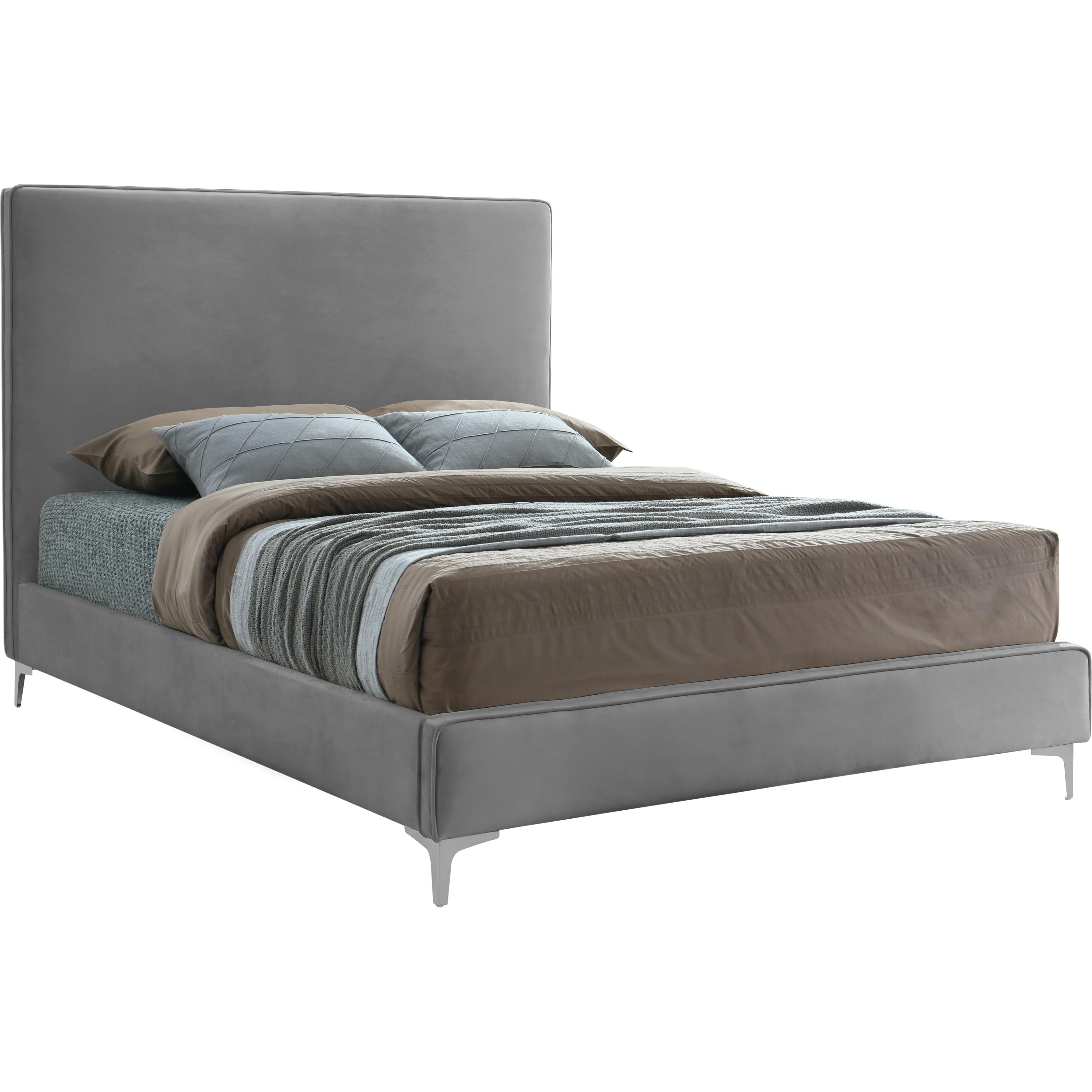 Meridian Geri Grey Velvet Full Bed