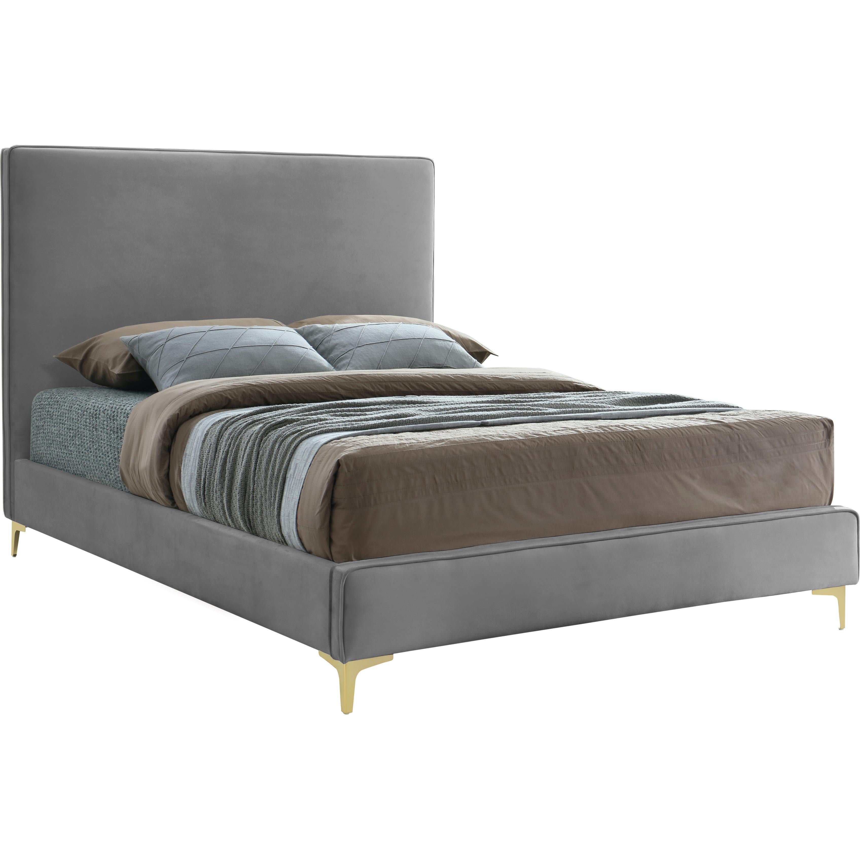 Meridian Geri Grey Velvet Queen Bed