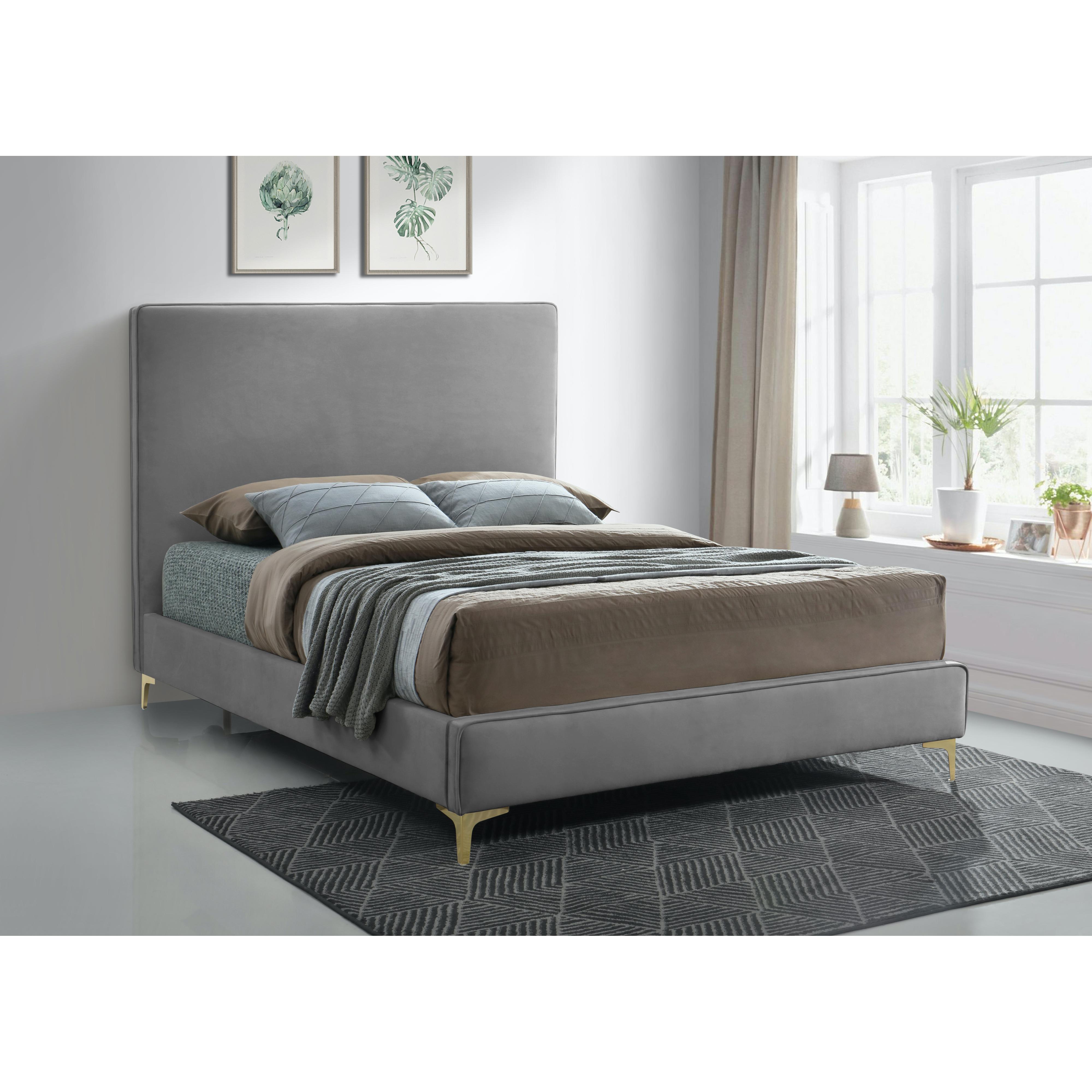 Meridian Geri Grey Velvet Queen Bed