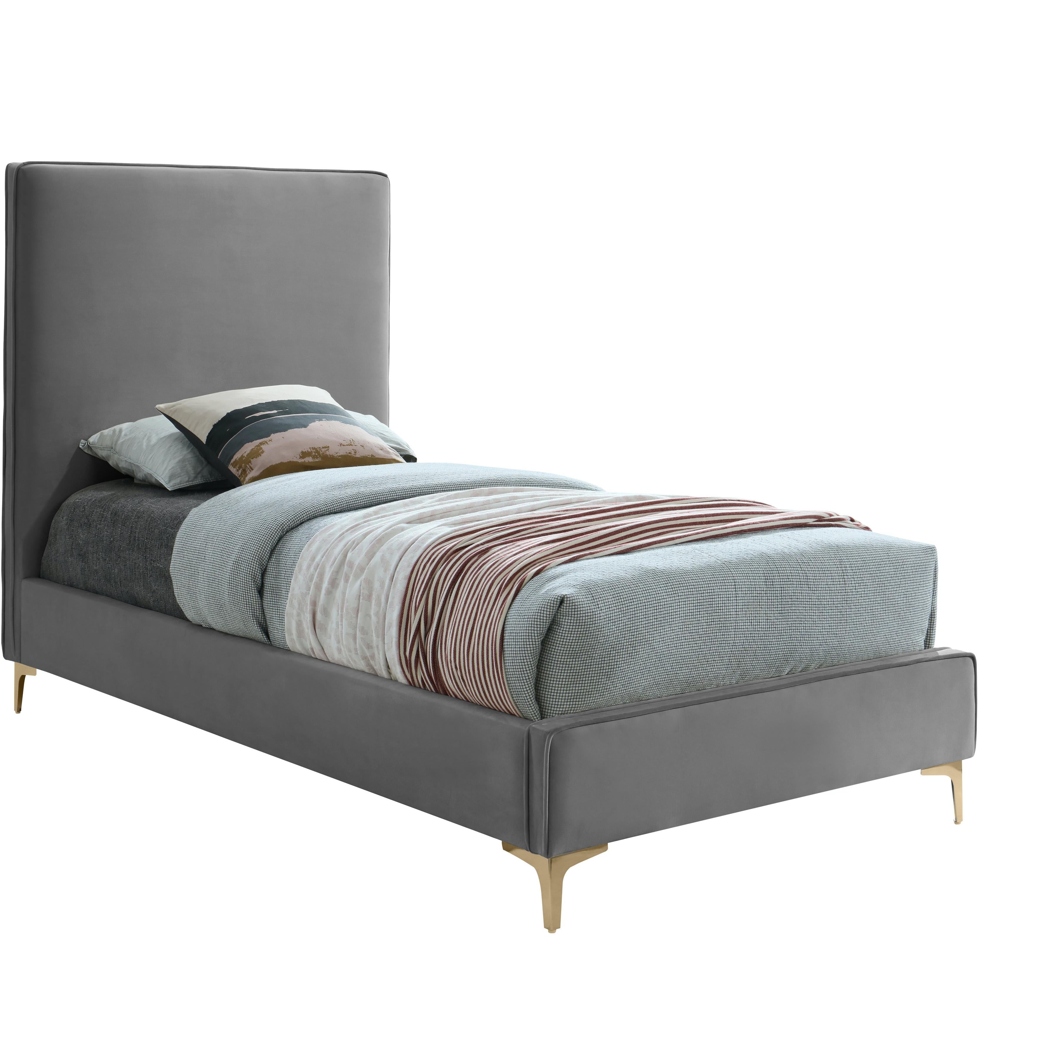Meridian Geri Grey Velvet Twin Bed