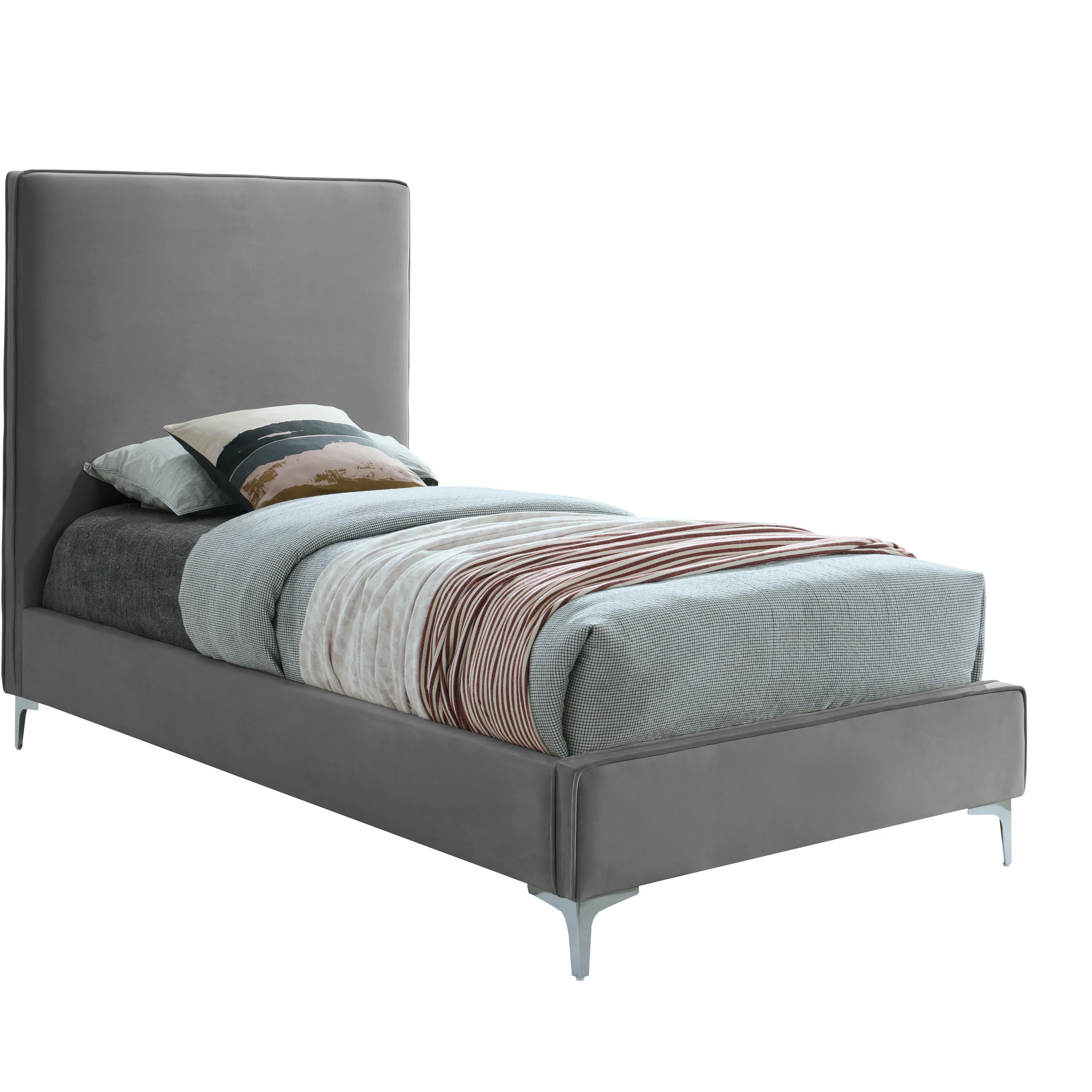 Meridian Geri Grey Velvet Twin Bed
