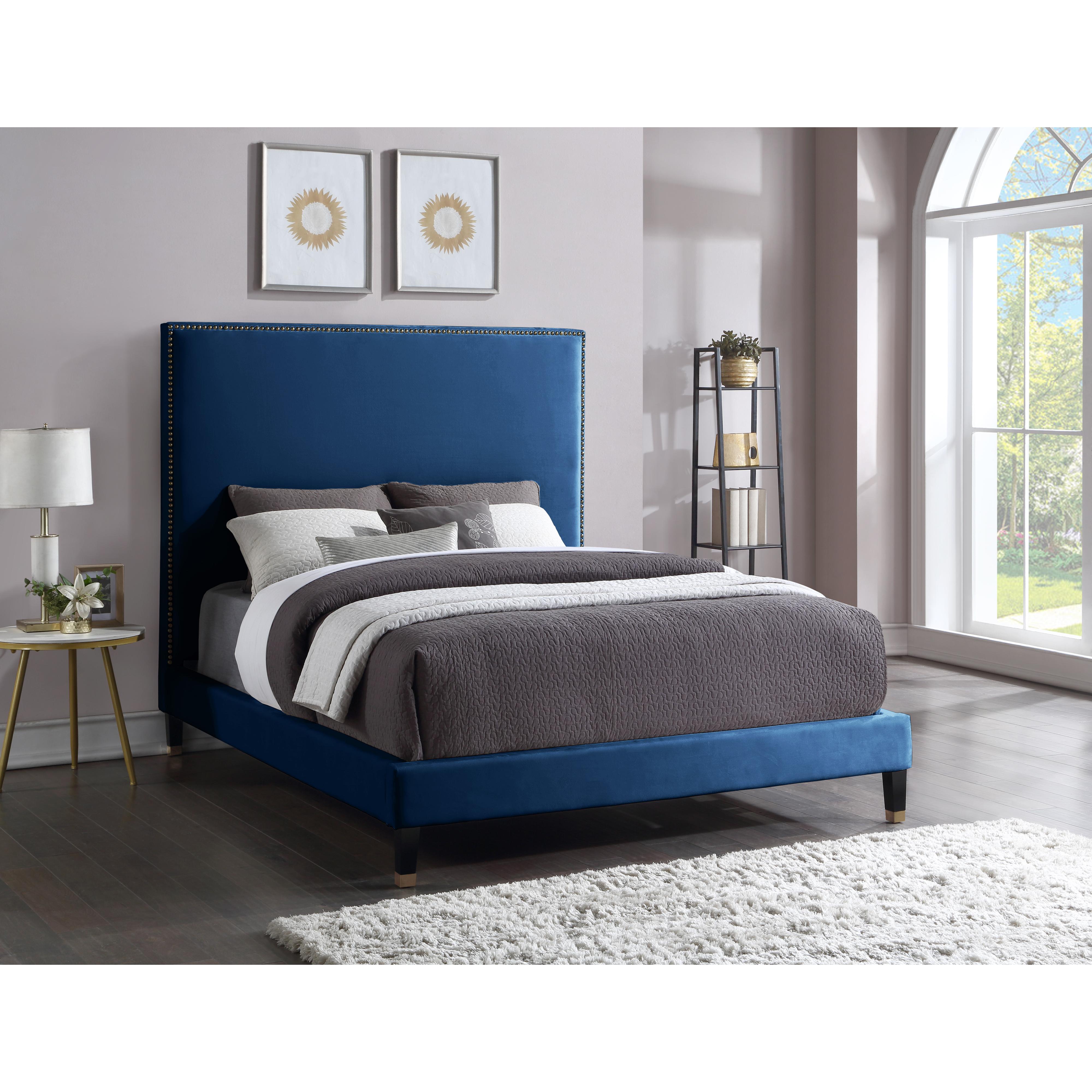 Meridian Harlie Navy Velvet Queen Bed