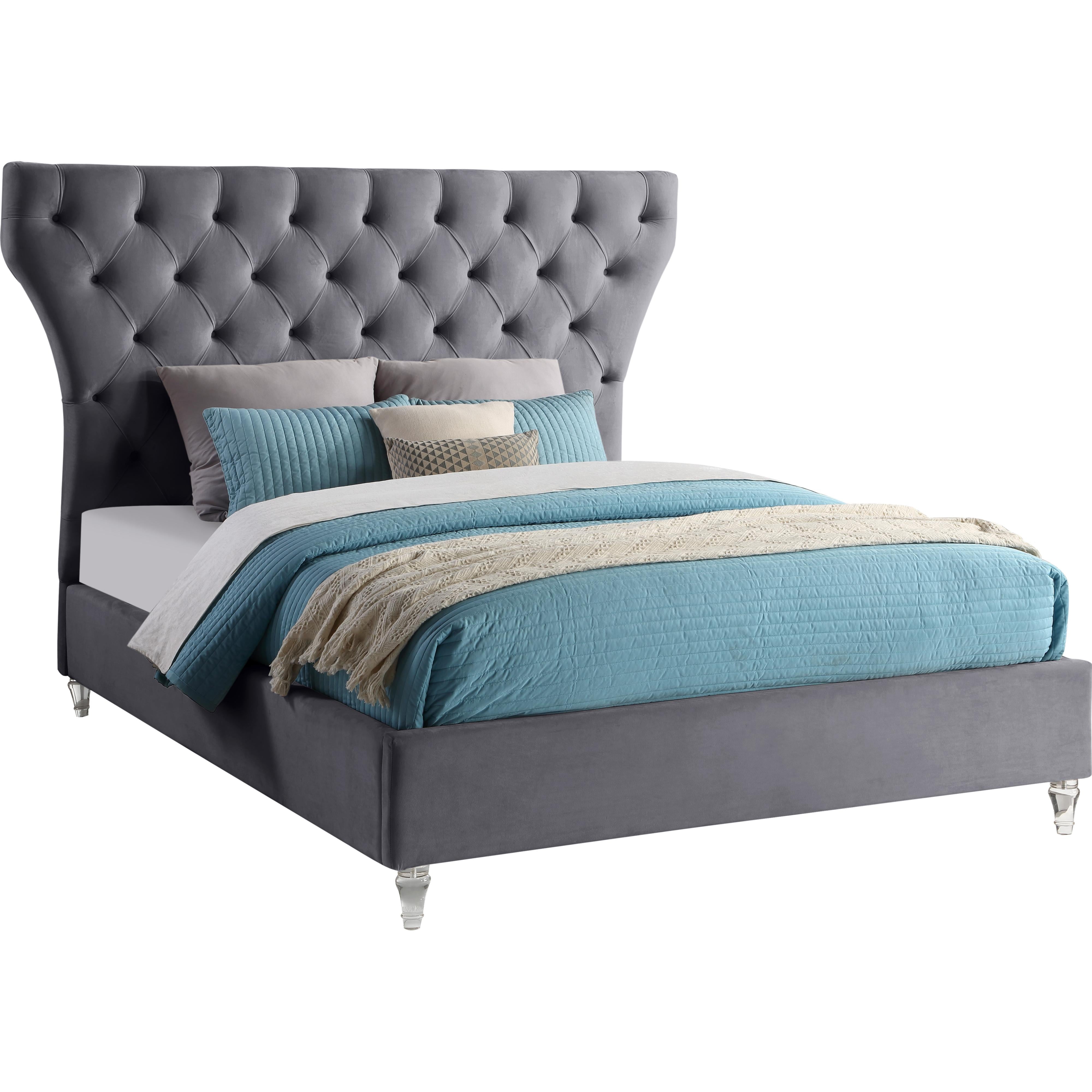 Meridian Kira Grey Velvet King Bed