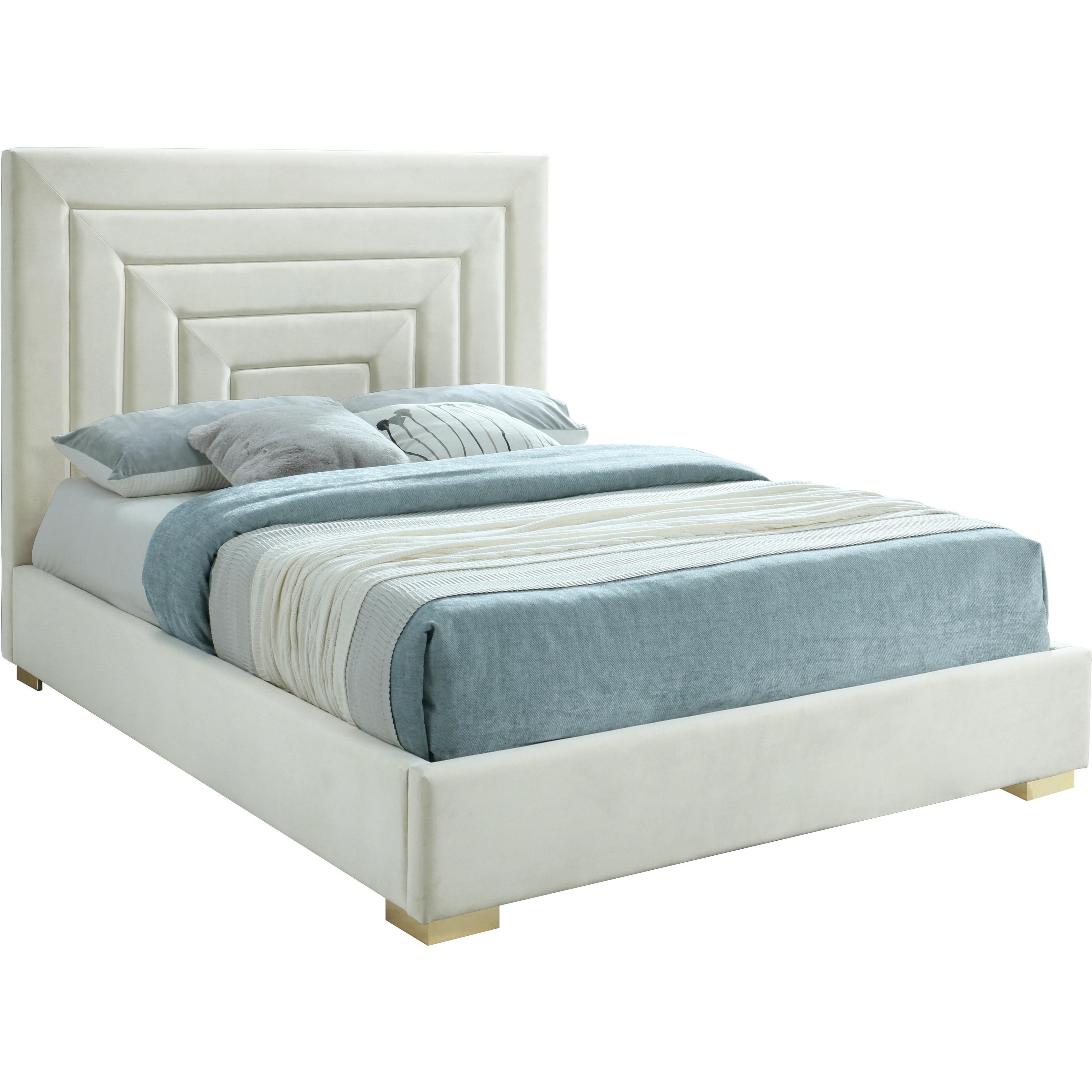 Meridian Nora Cream Velvet Full Bed