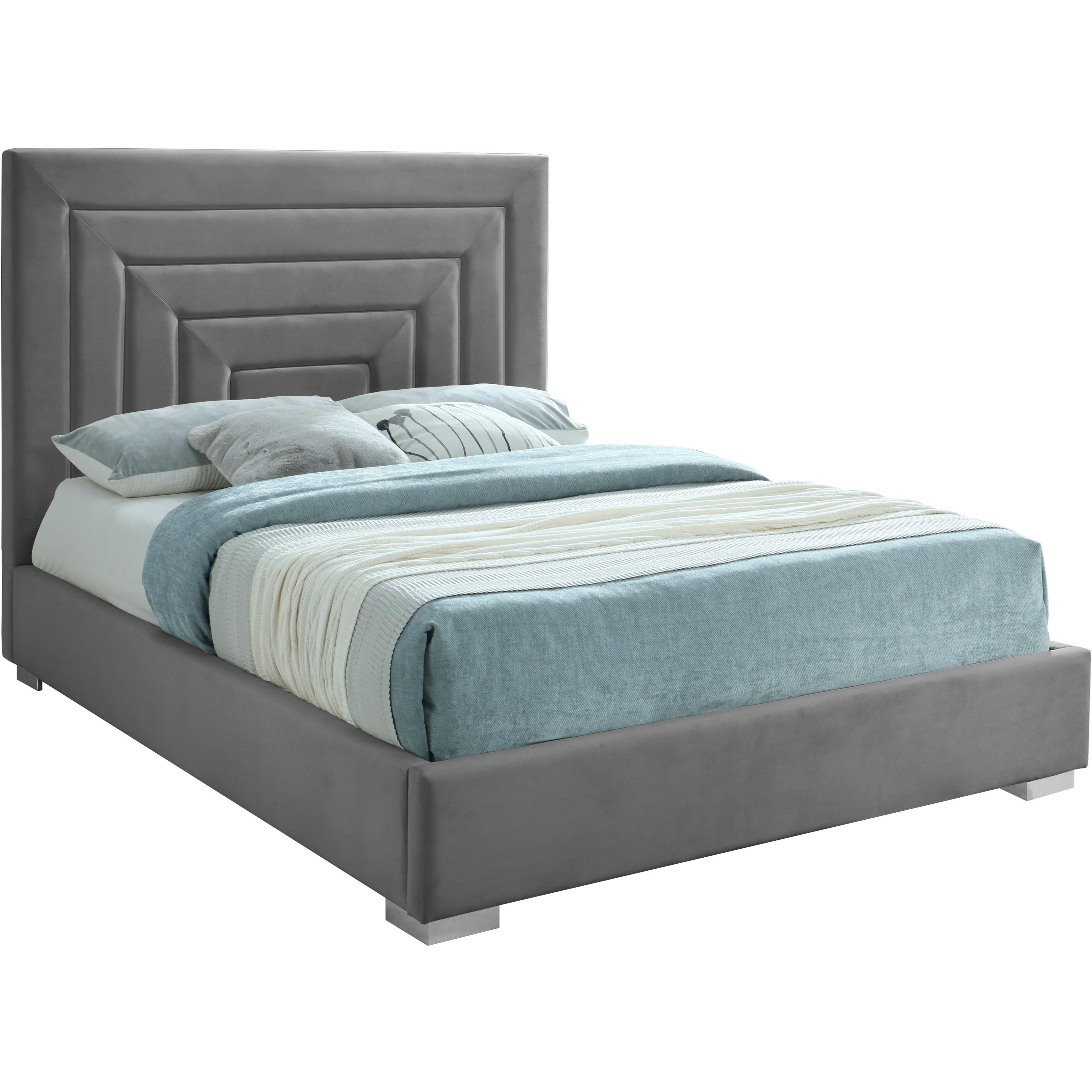 Meridian Nora Grey Velvet King Bed
