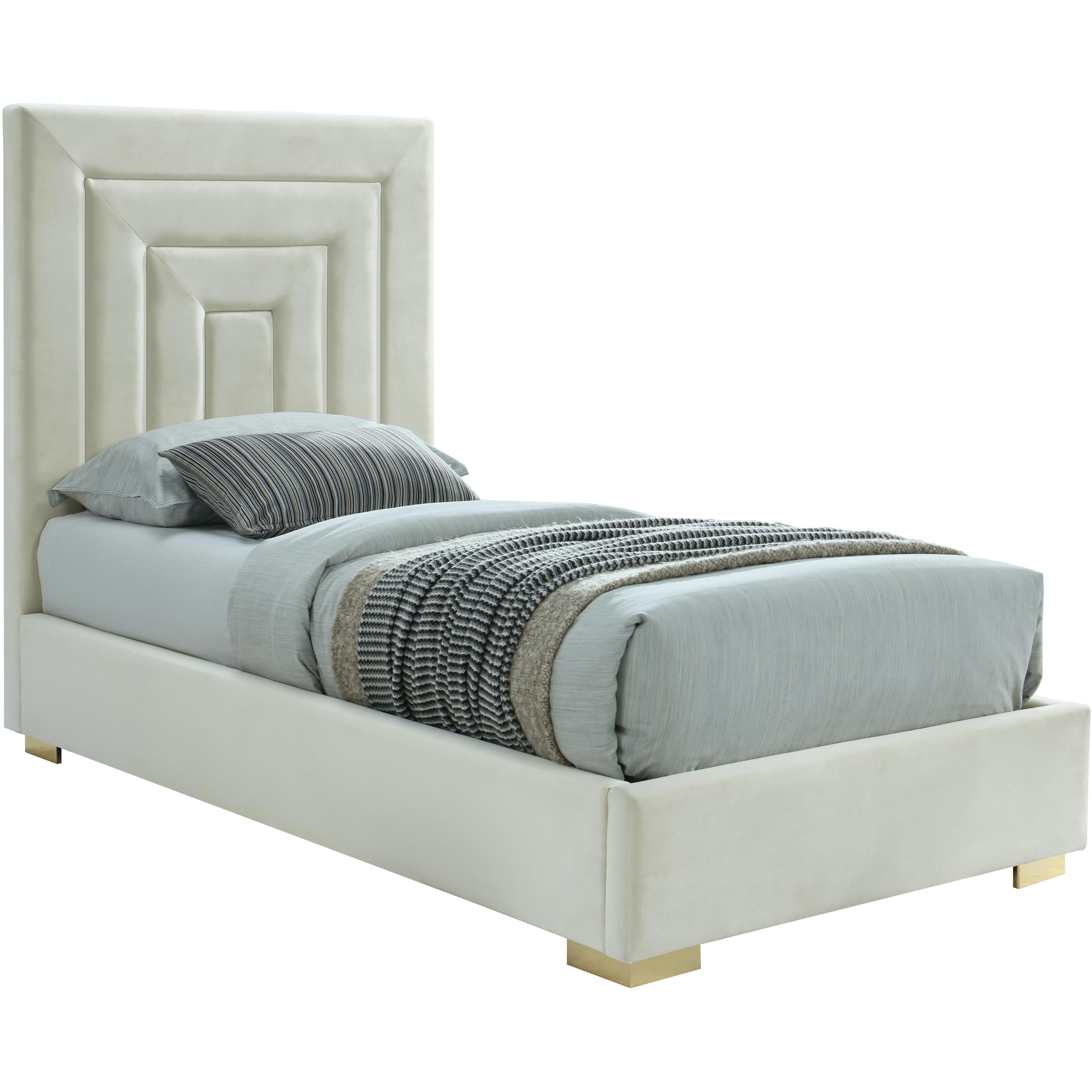 Meridian Nora Cream Velvet Twin Bed