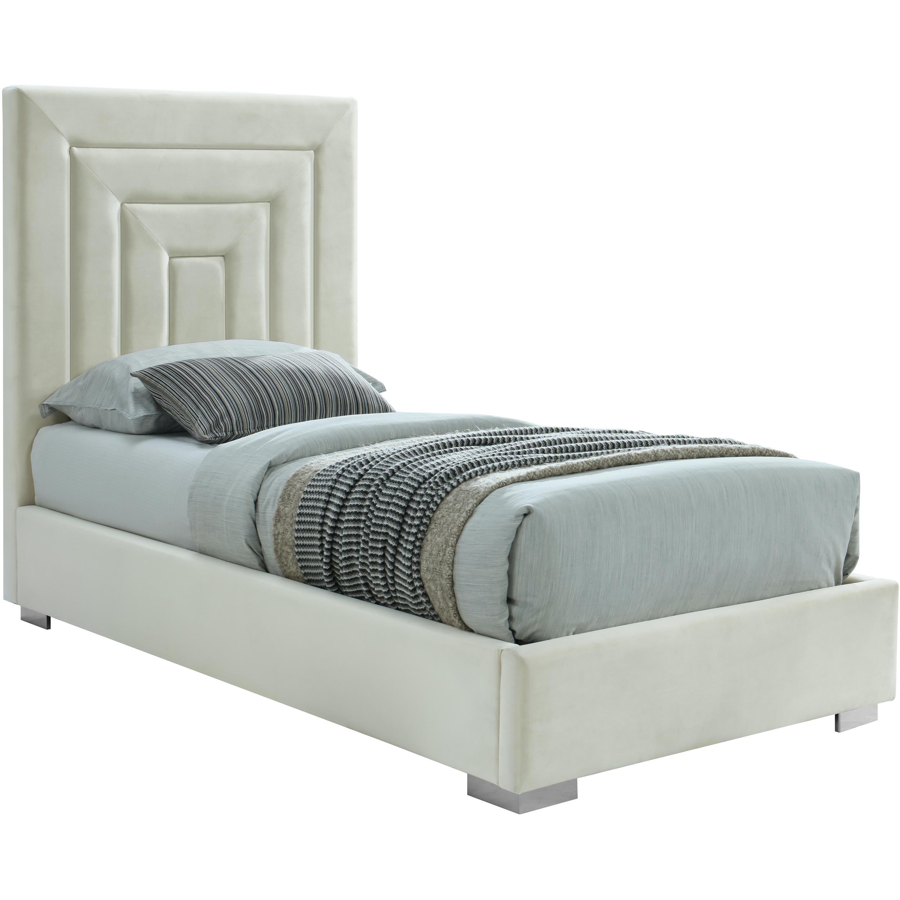 Meridian Nora Cream Velvet Twin Bed