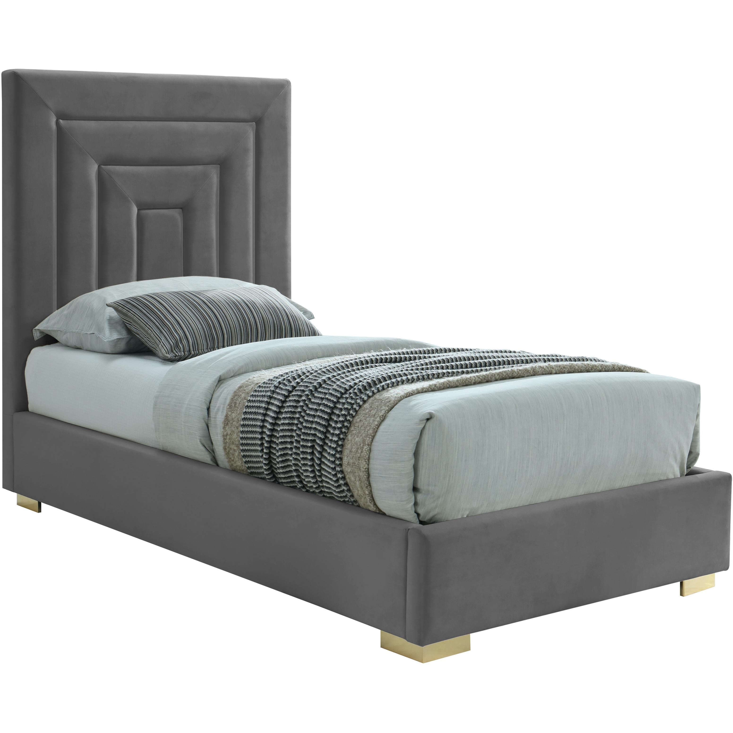 Meridian Nora Grey Velvet Twin Bed