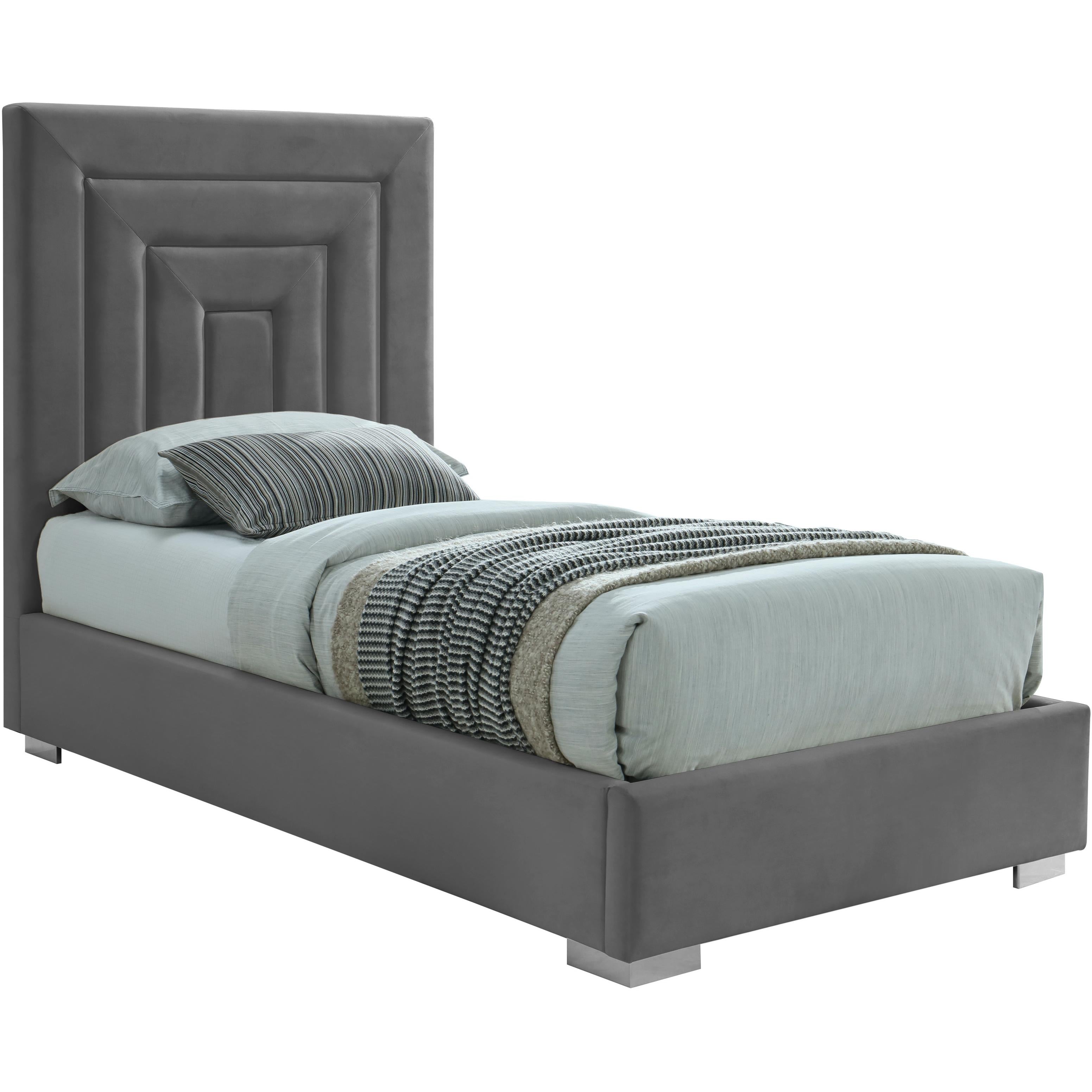 Meridian Nora Grey Velvet Twin Bed