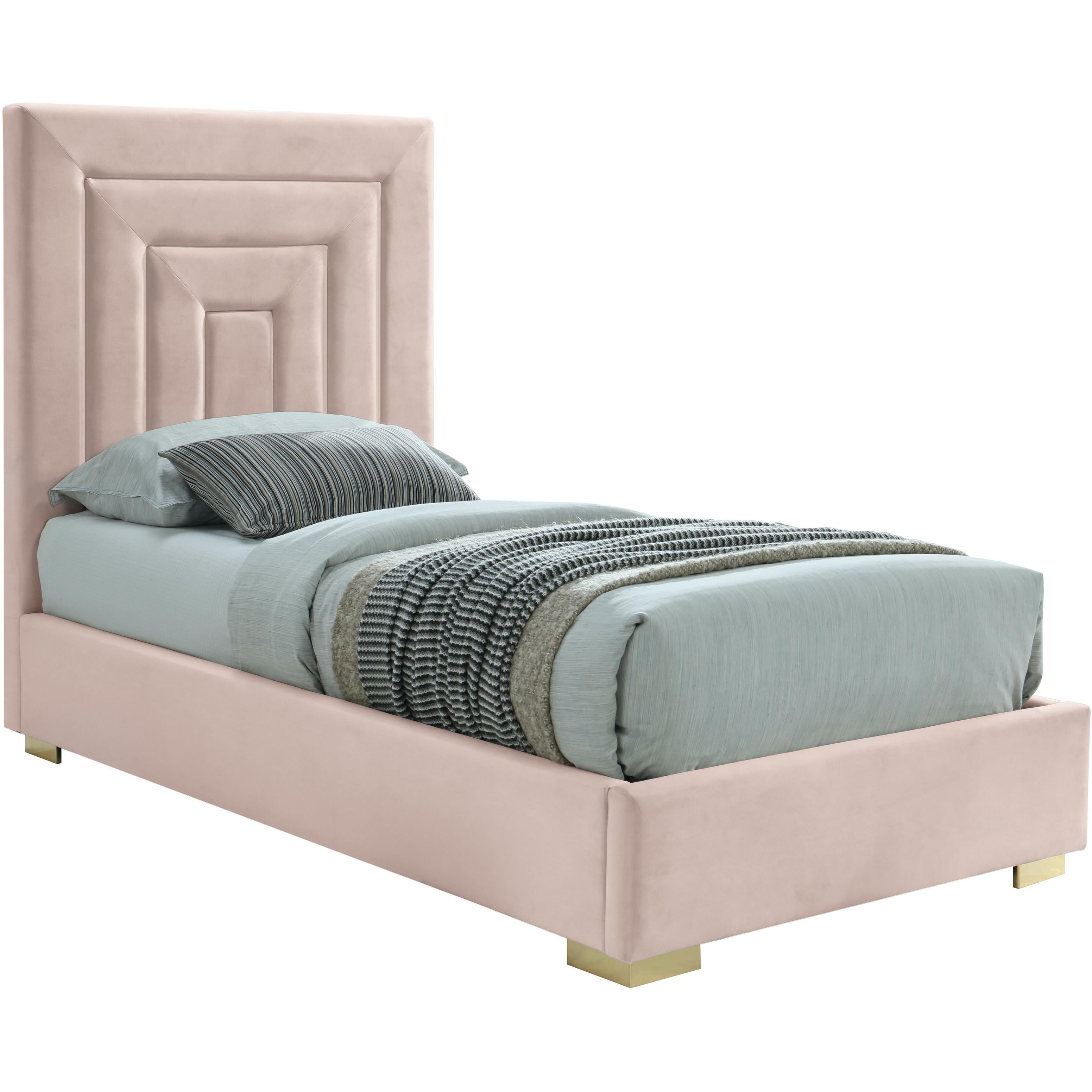 Meridian Nora Pink Velvet Twin Bed