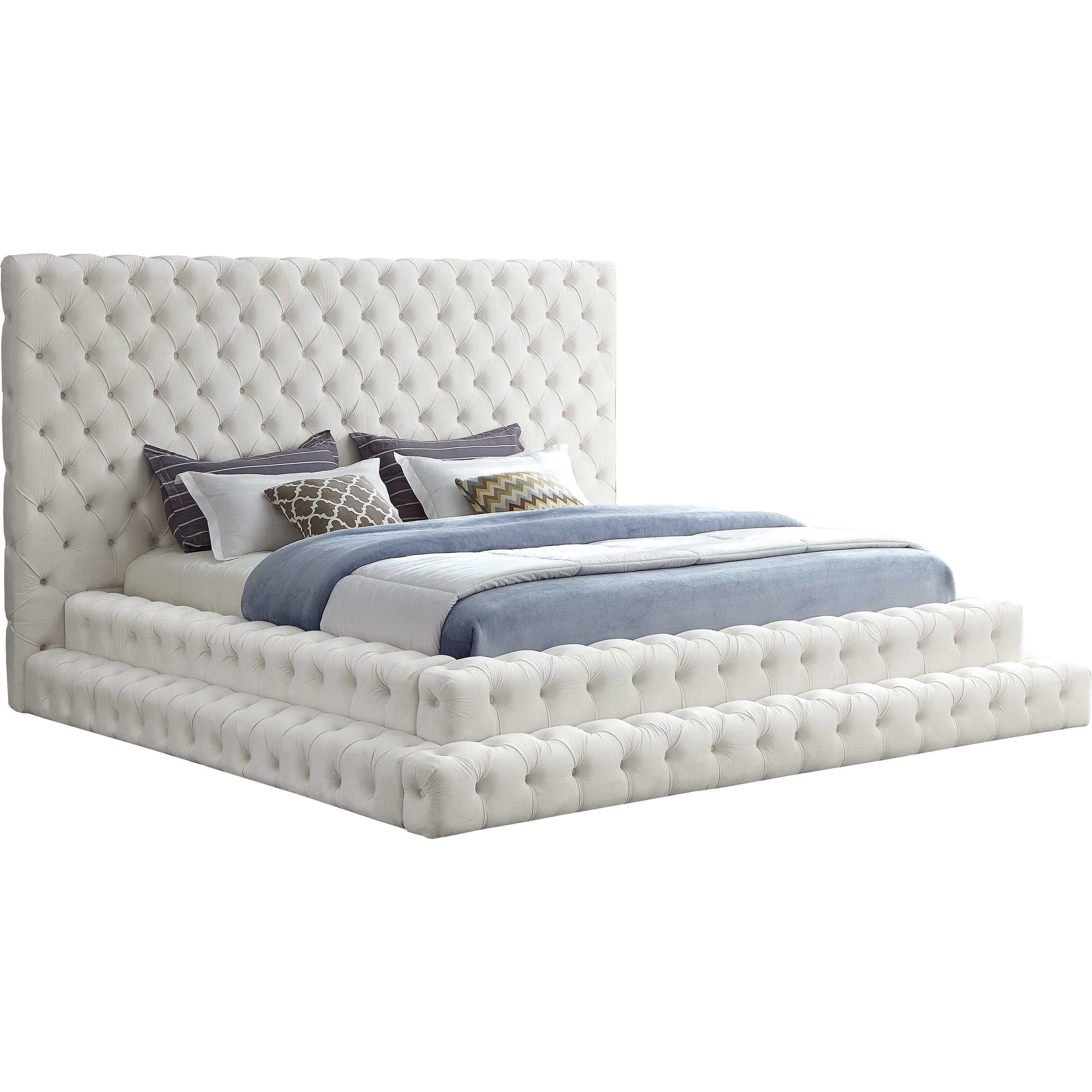 Meridian Revel Cream Velvet King Bed (3 Boxes)