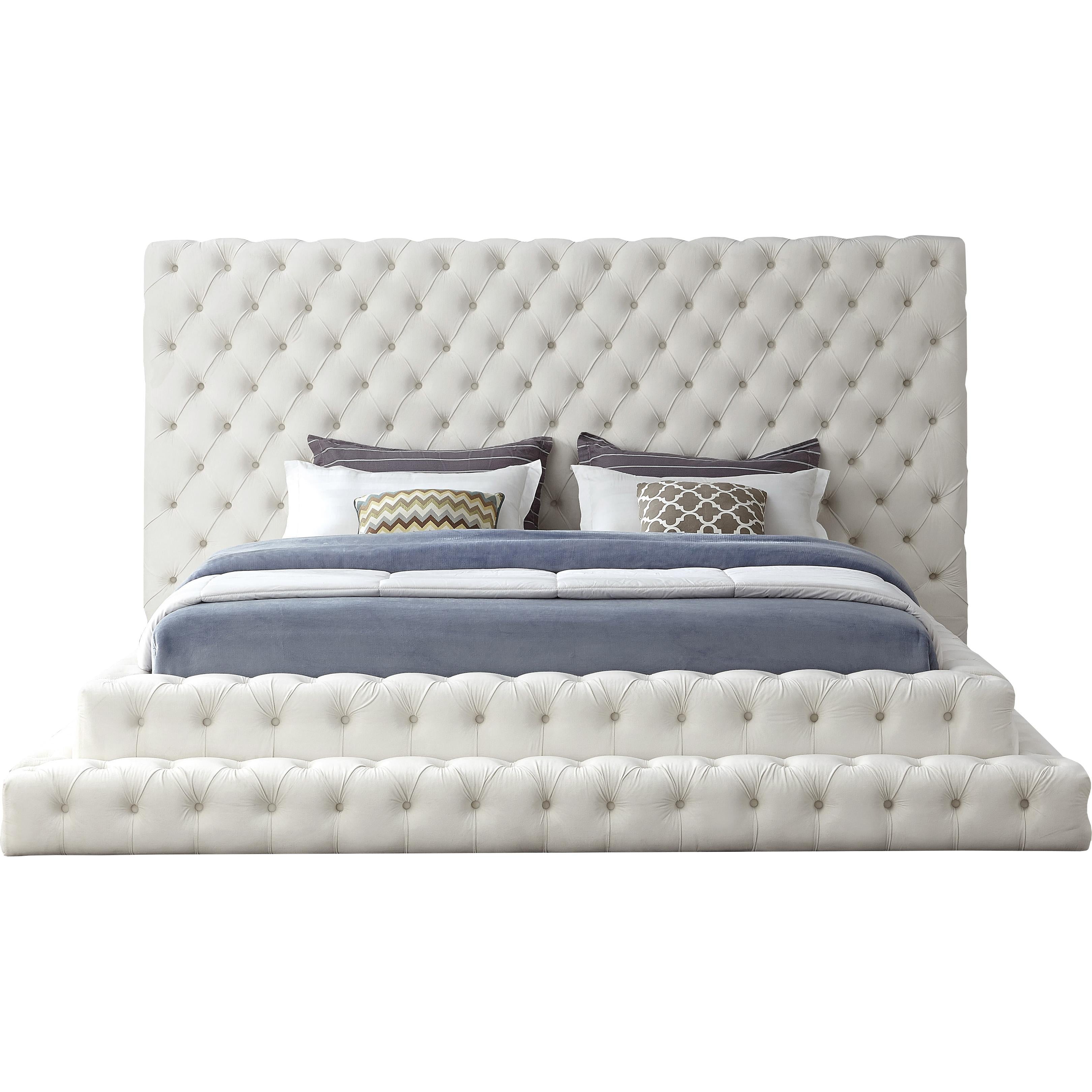 Meridian Revel Cream Velvet King Bed (3 Boxes)