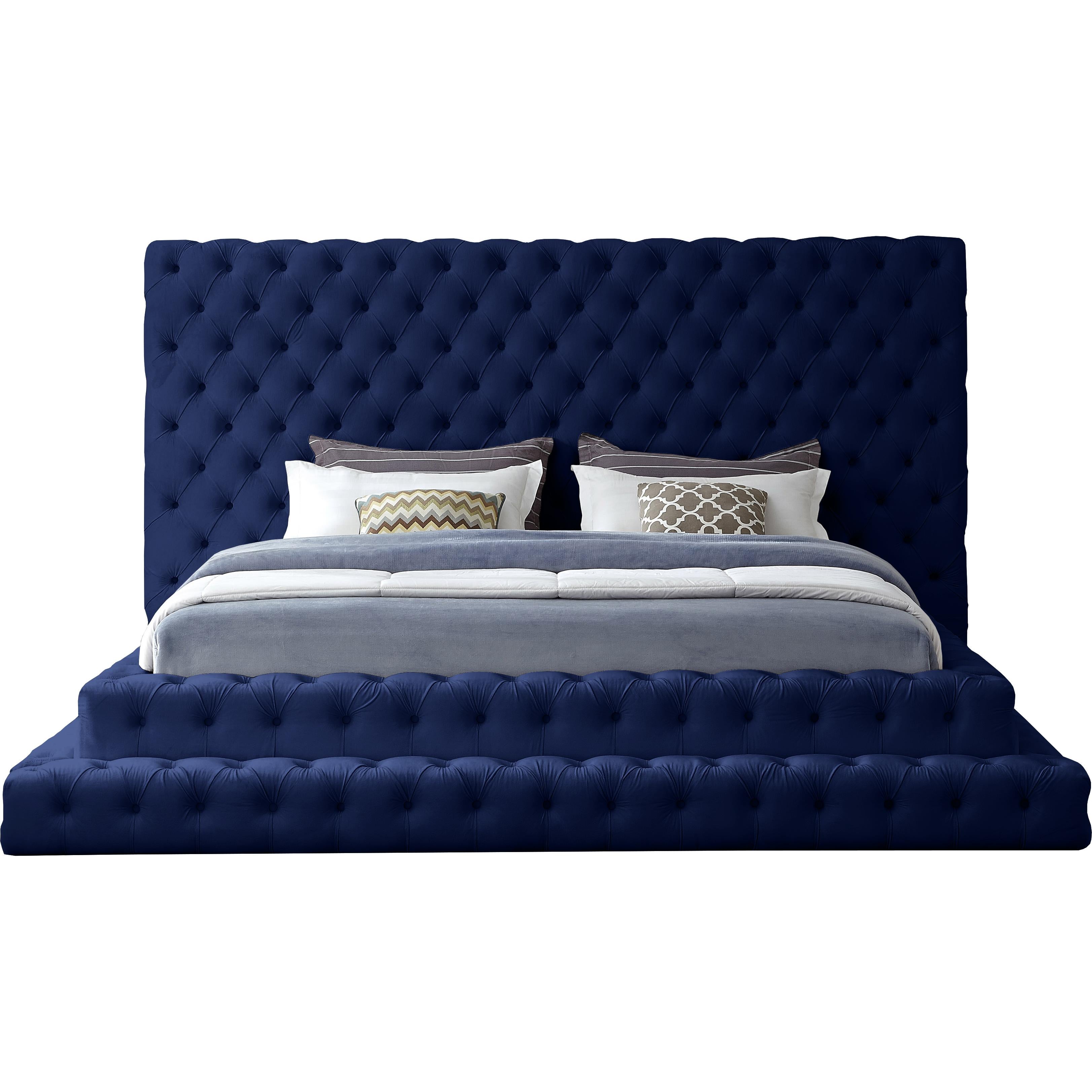 Meridian Revel Navy Velvet King Bed (3 Boxes)