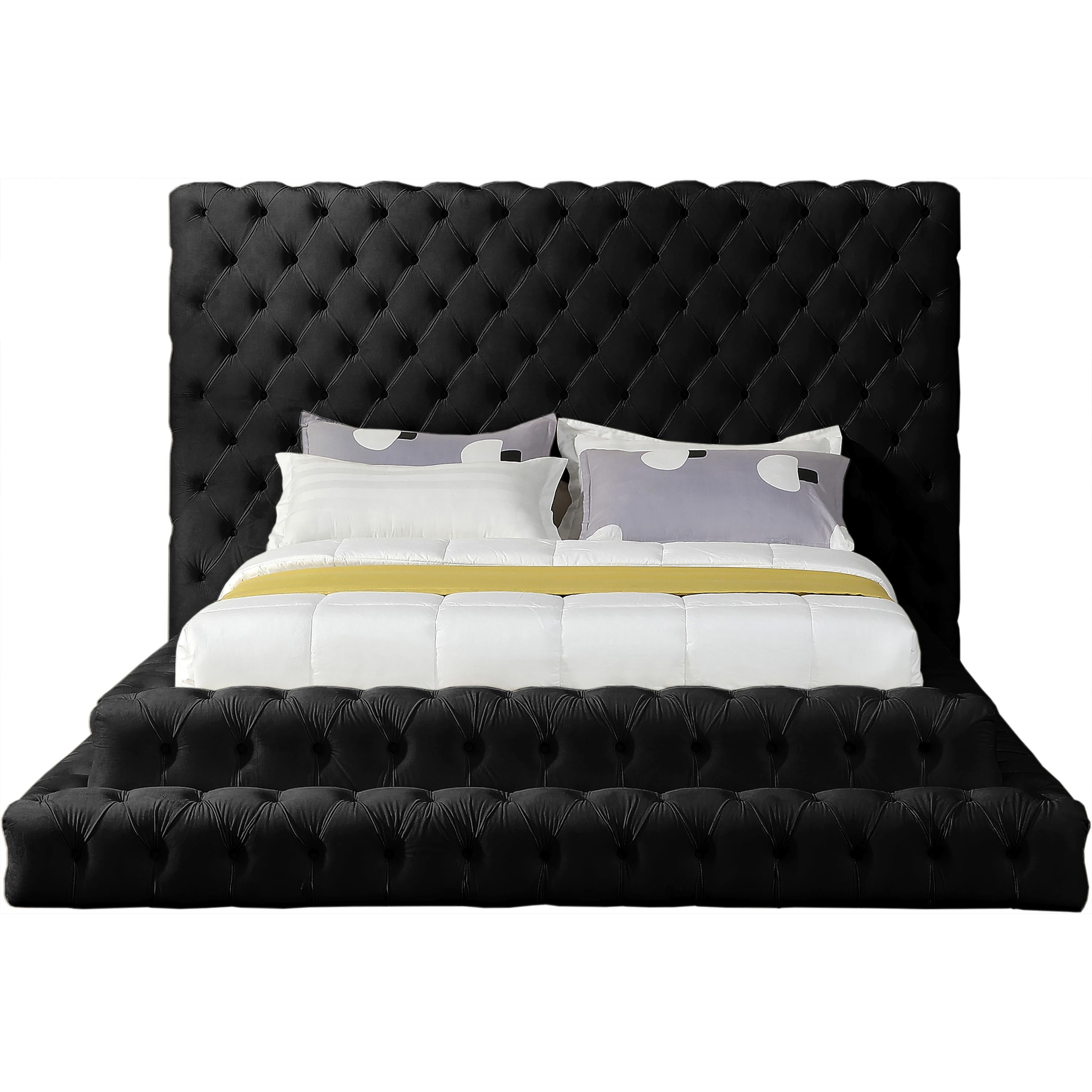 Meridian Revel Black Velvet Queen Bed (3 Boxes)
