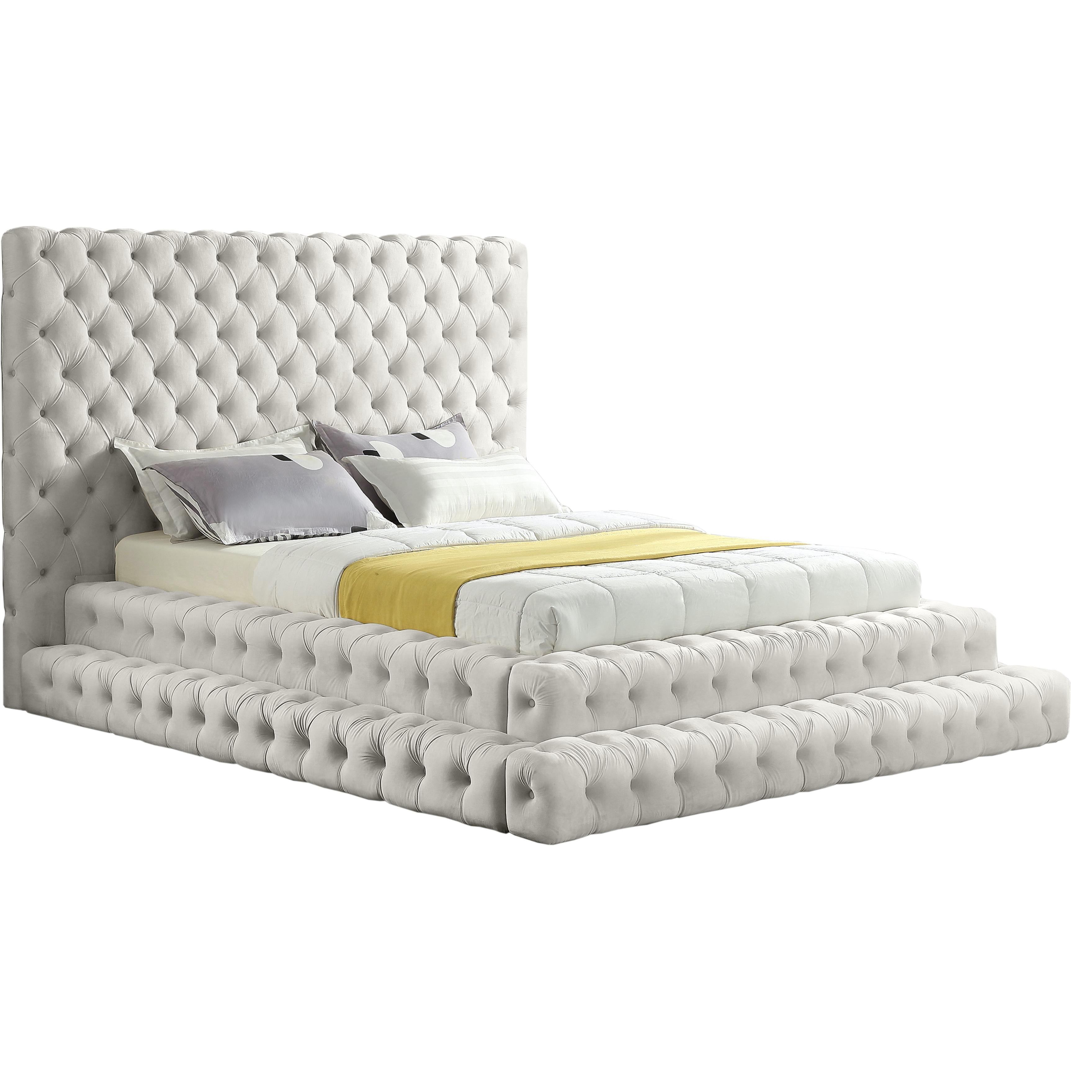 Meridian Revel Cream Velvet Queen Bed (3 Boxes)