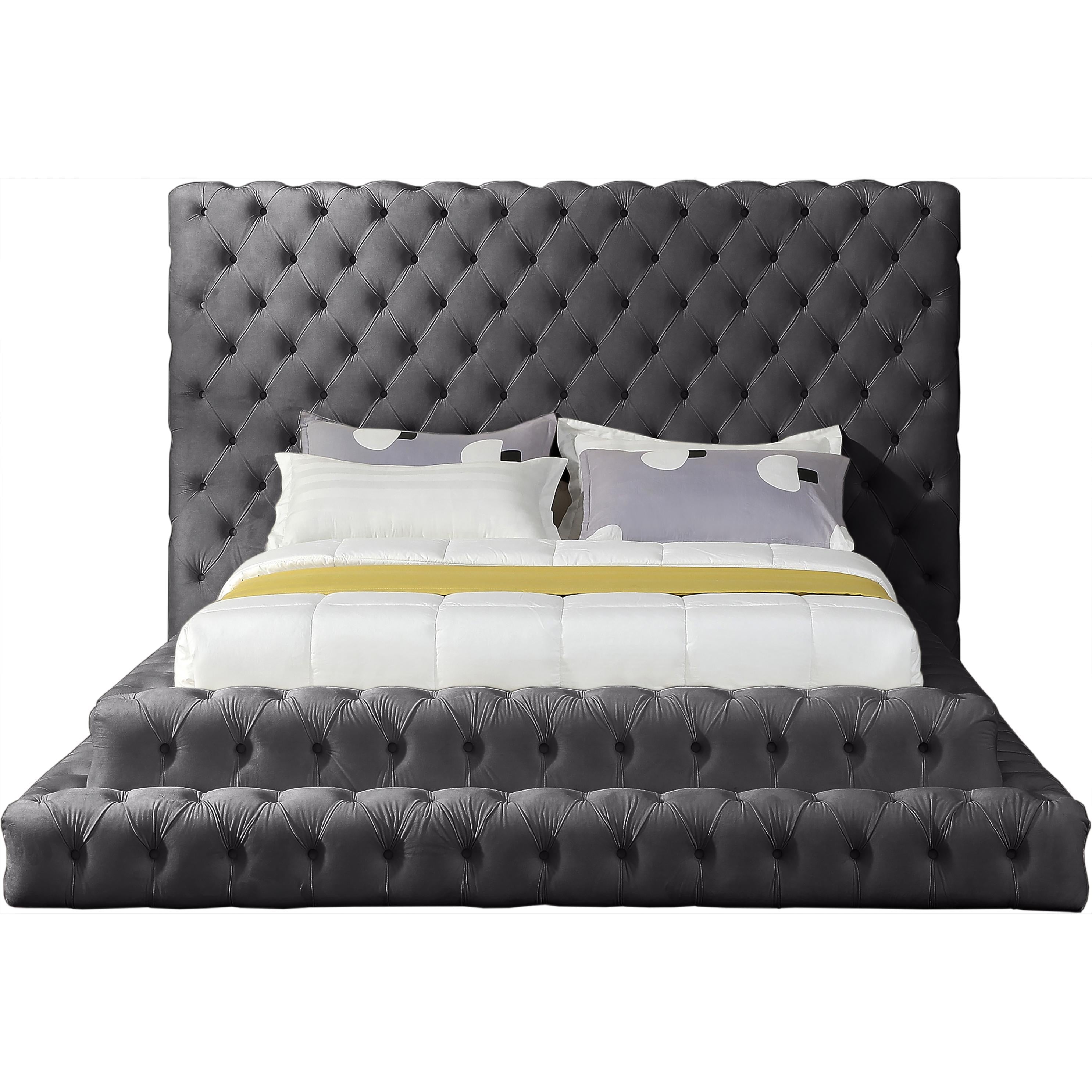 Meridian Revel Grey Velvet Queen Bed (3 Boxes)