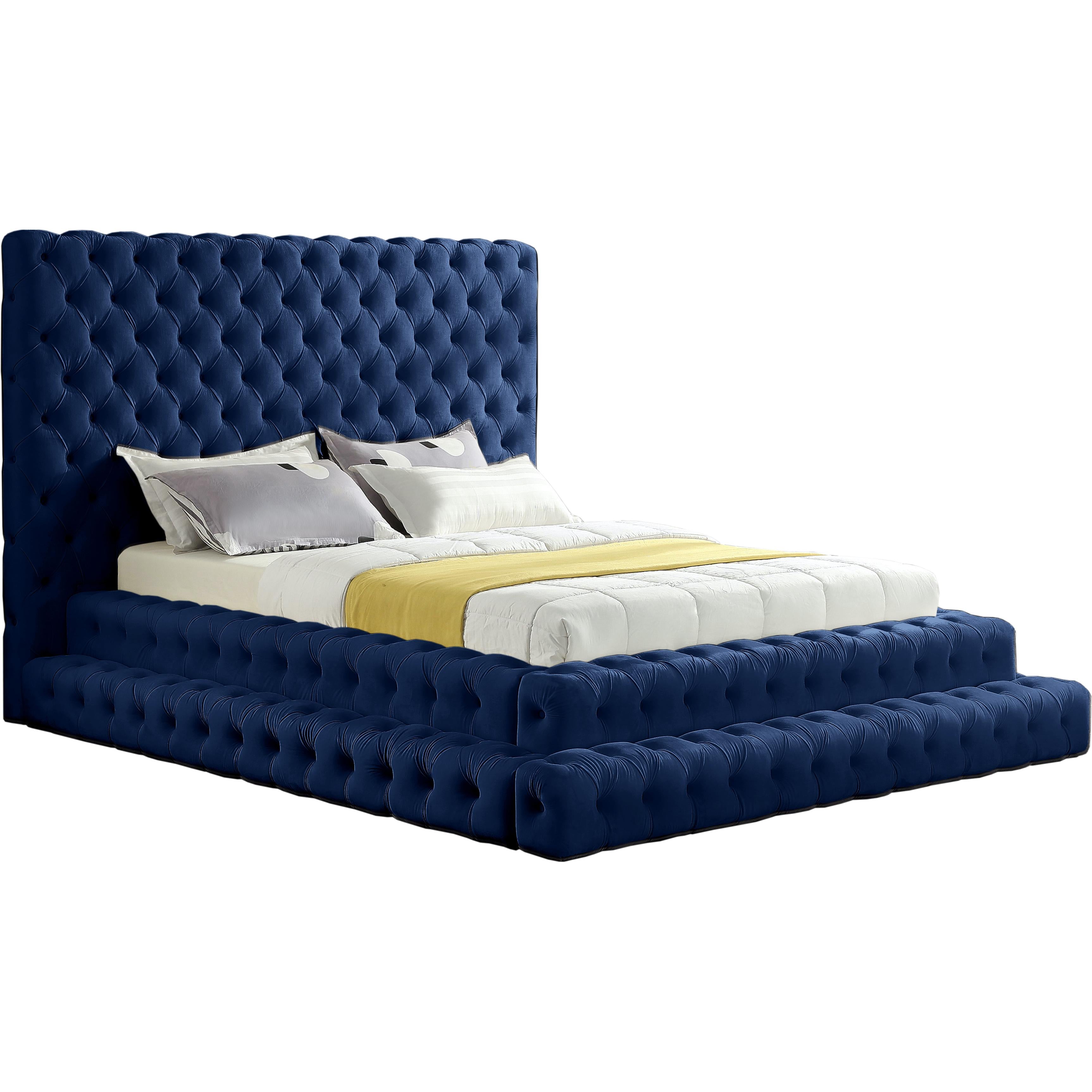 Meridian Revel Navy Velvet Queen Bed (3 Boxes)