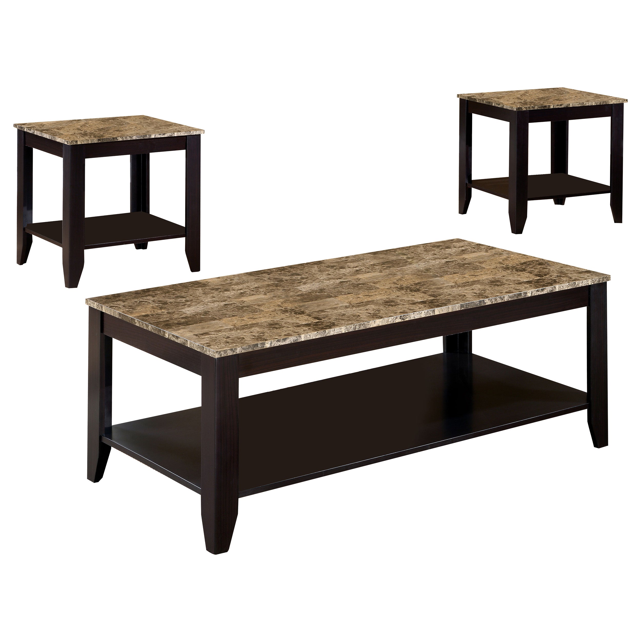 Flores Faux Marble Top Coffee Table Set Cappuccino