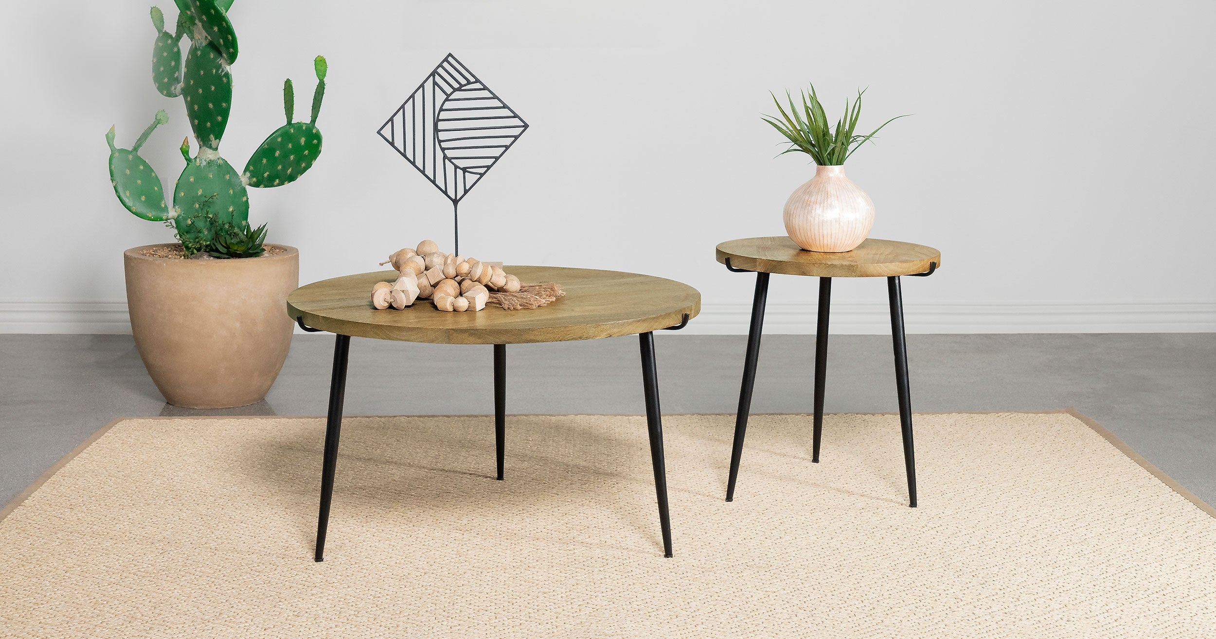 Pilar Solid Wood Coffee and End Table Set Natural