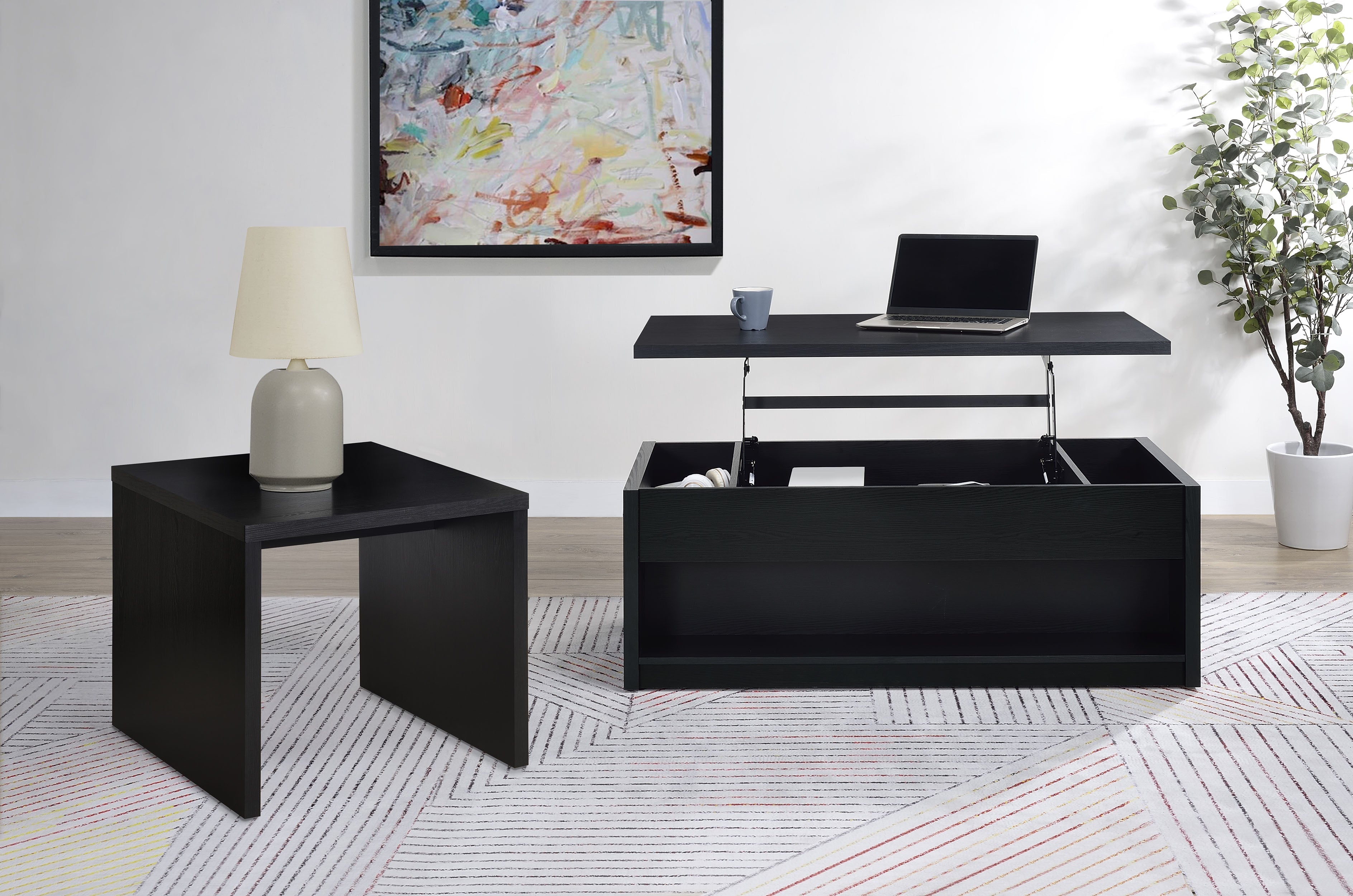 Knapp Lift Top Coffee Table Set Black
