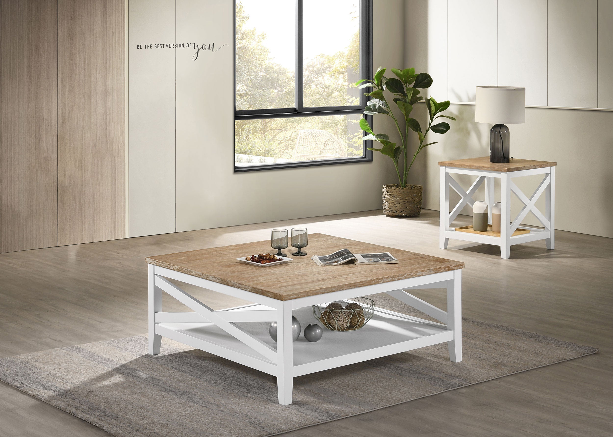 Hollis Square Coffee and End Table Set White