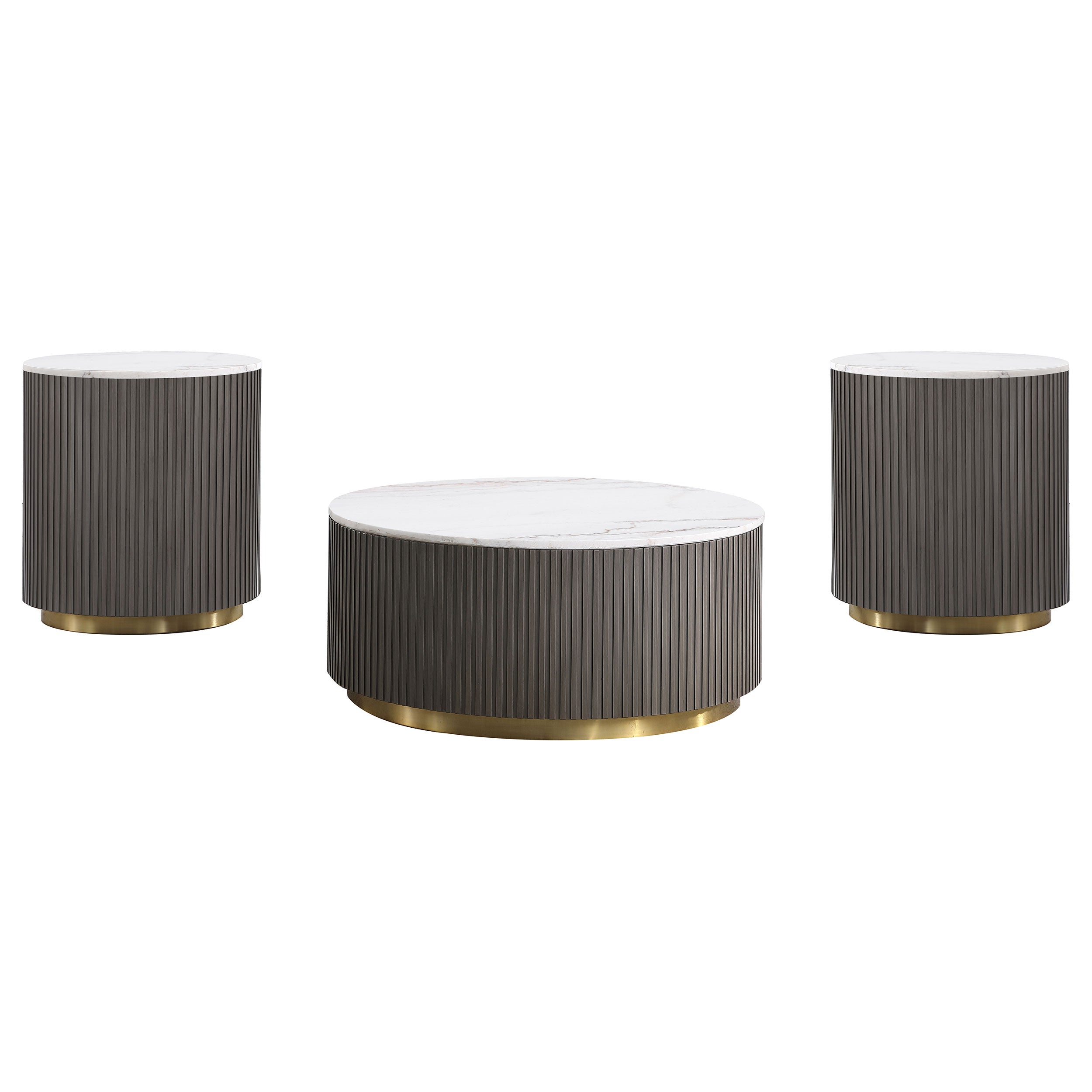 Jason Round Marble Coffee and End Table Set White