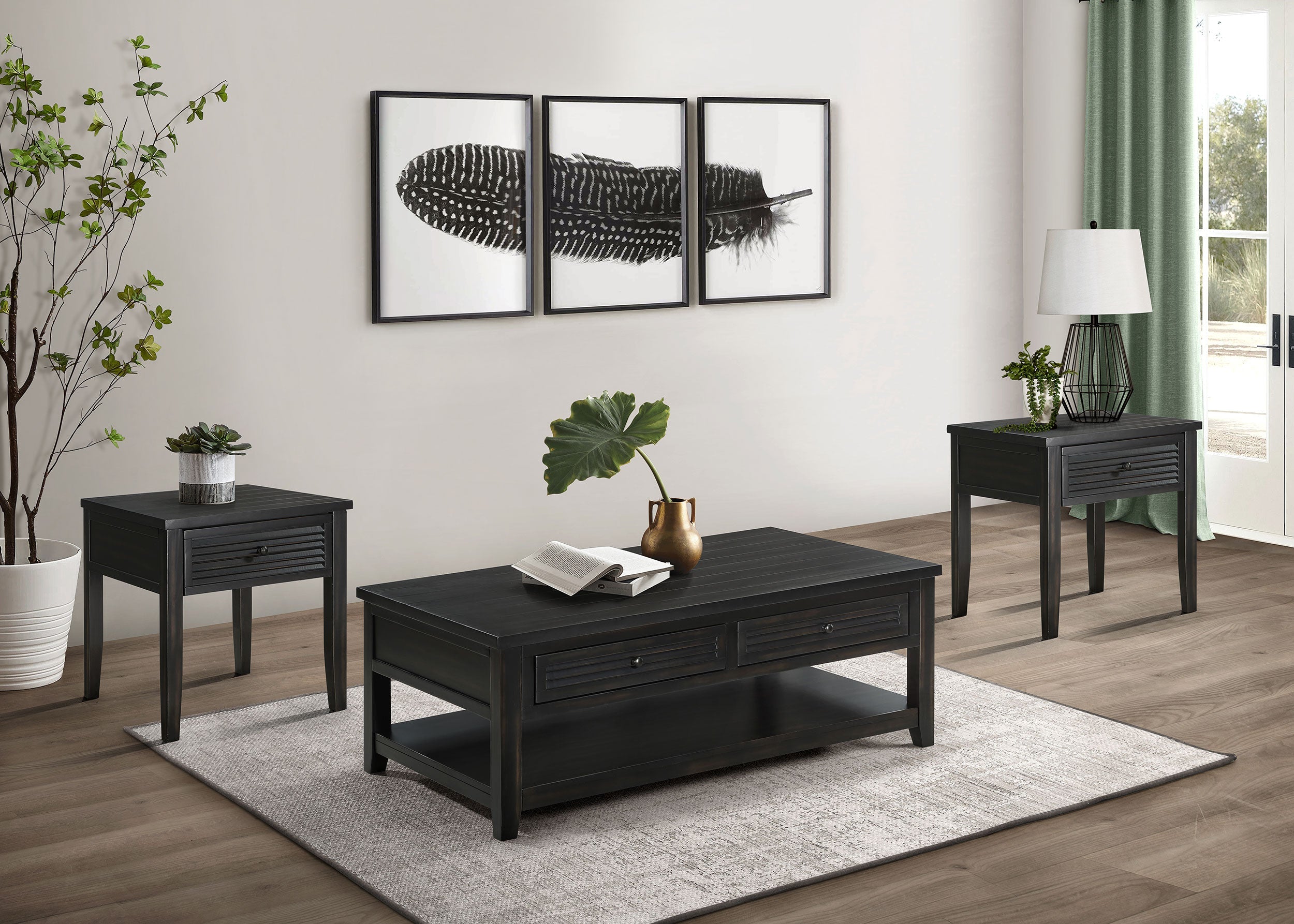 Concord Coffee and End Table Set Distressed Java