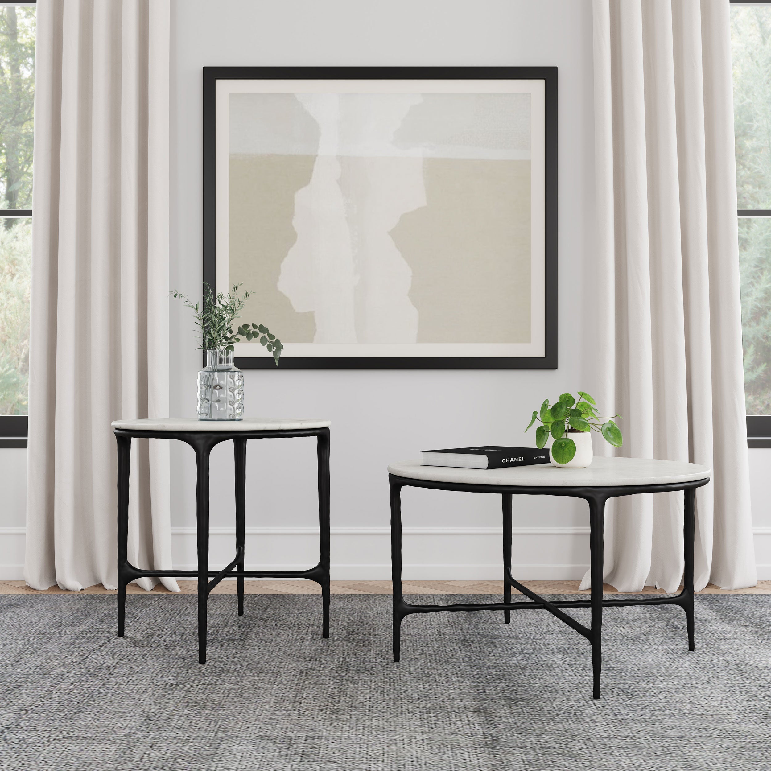Hermas Round Marble Coffee and End Table Set White