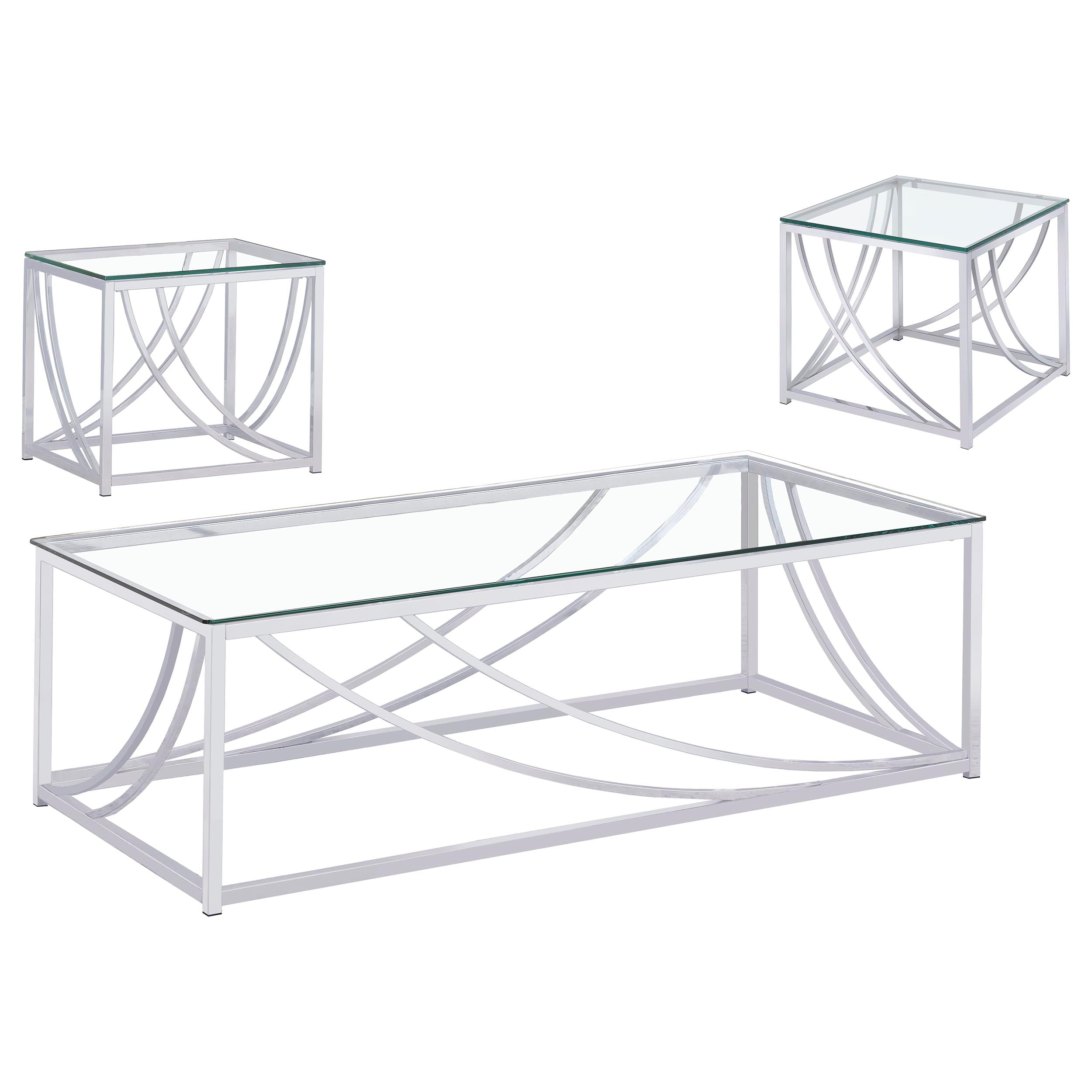 Lille Glass Top Coffee End Sofa Table Set Chrome