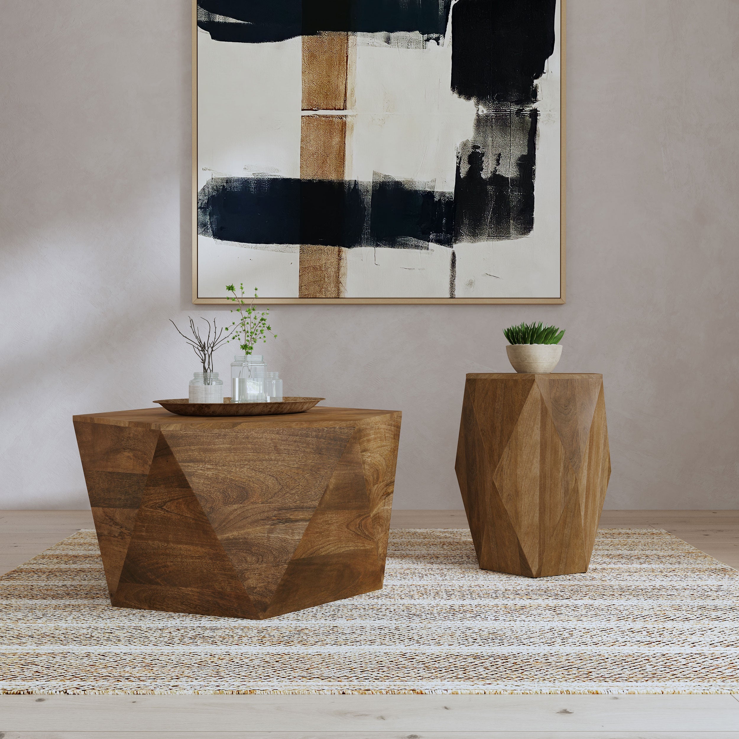 Zalika Solid Wood Coffee and End Table Set Natural