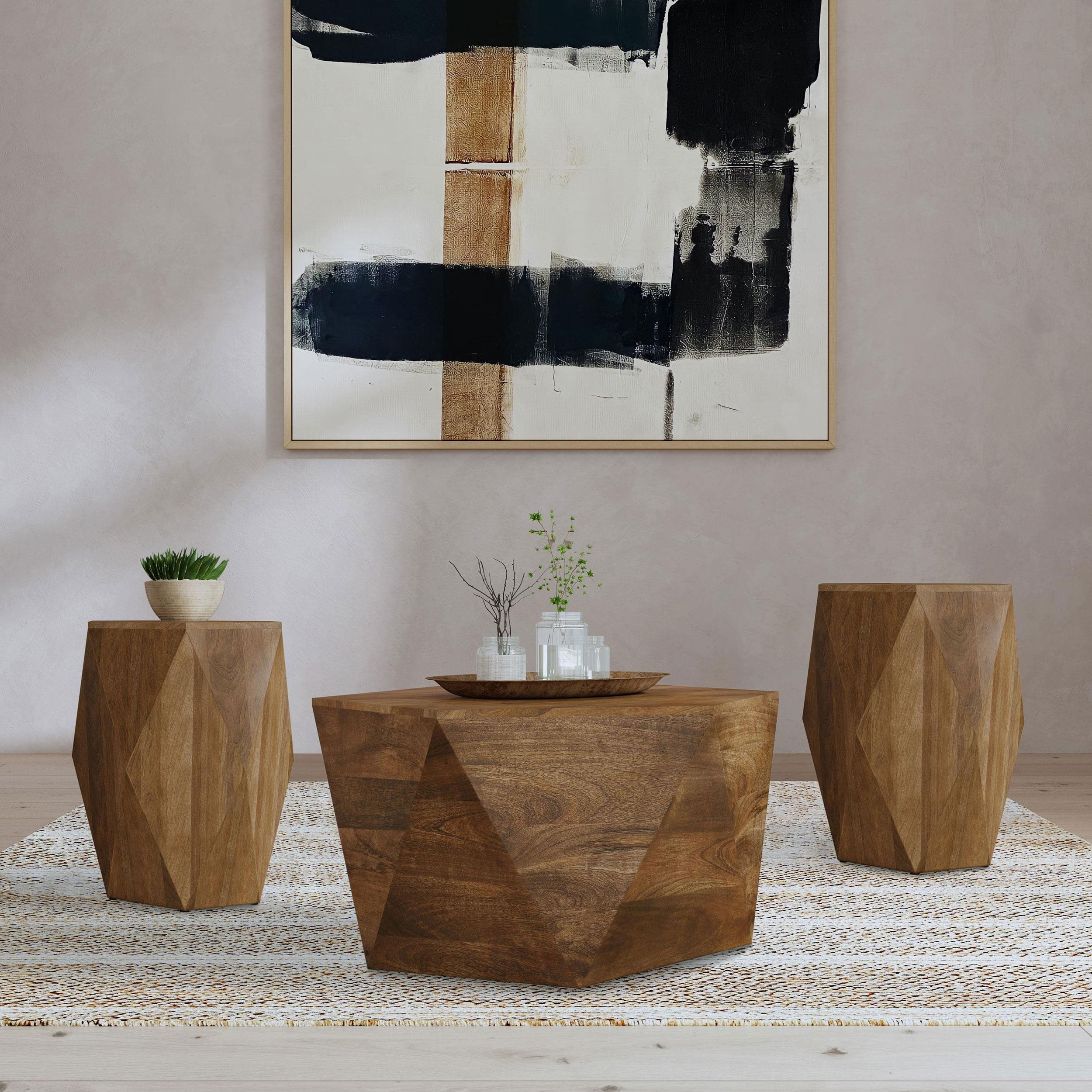 Zalika Solid Wood Coffee and End Table Set Natural