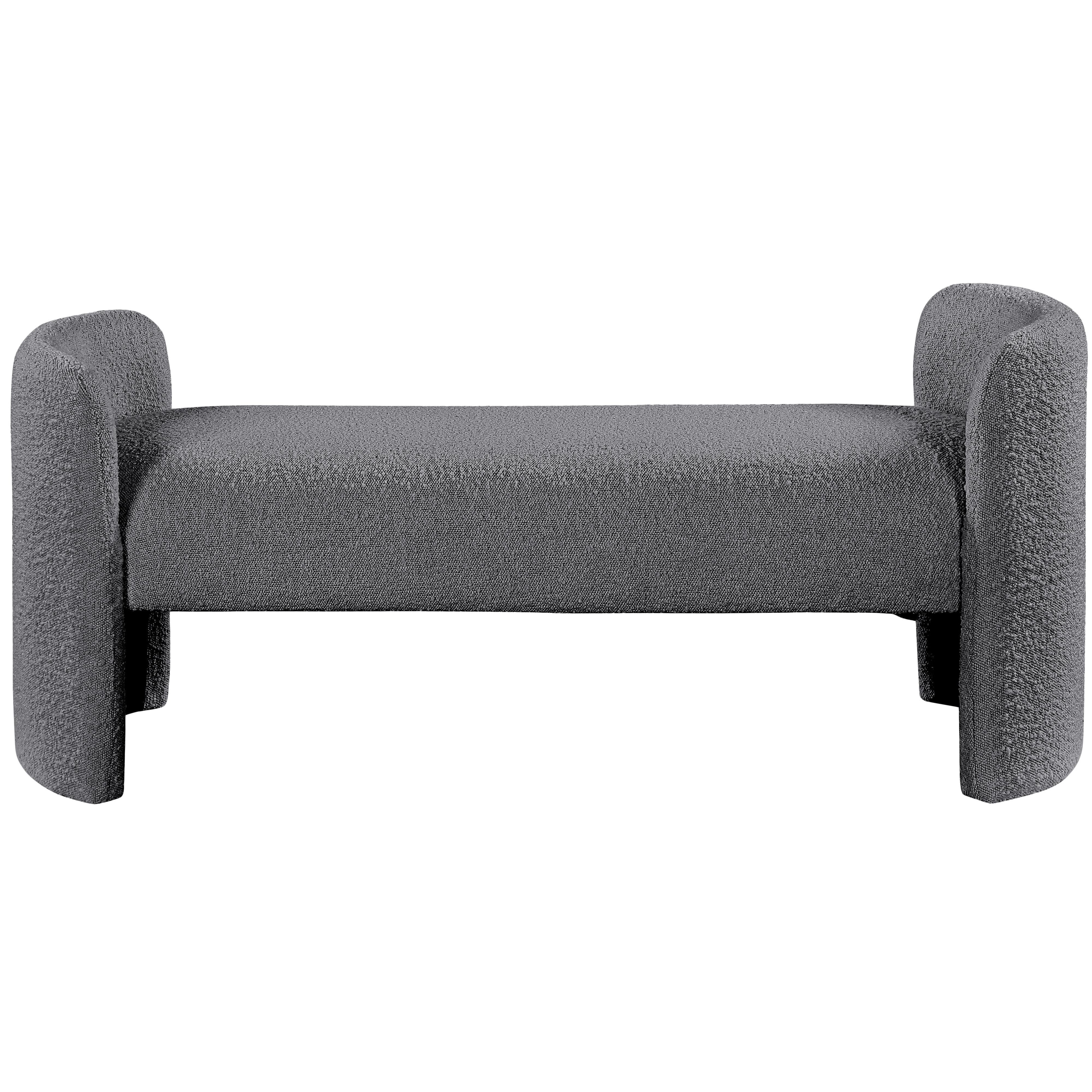 Meridian Peyton Grey Boucle Fabric Bench