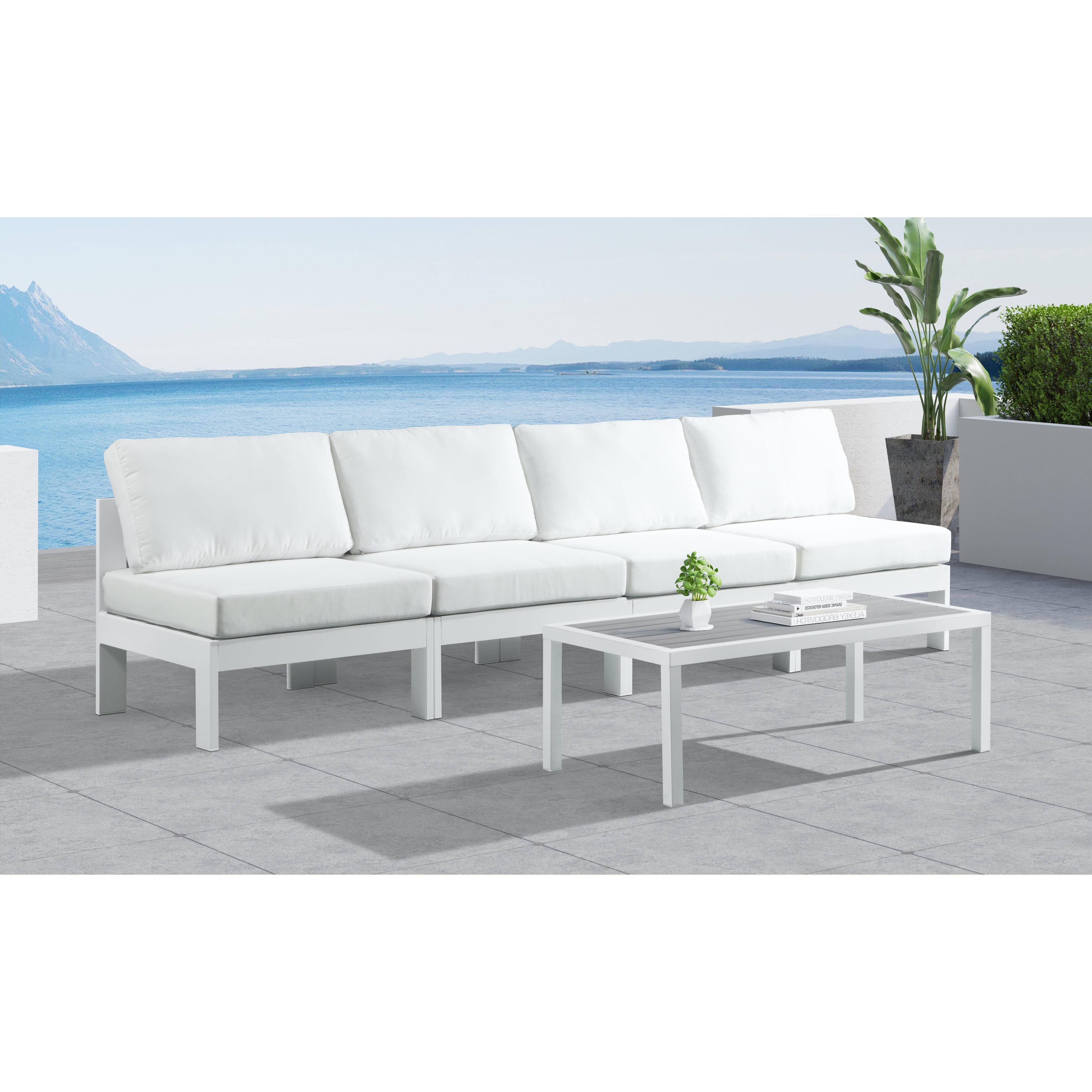 Meridian Nizuc White Water Resistant Fabric Outdoor Patio Modular Sofa
