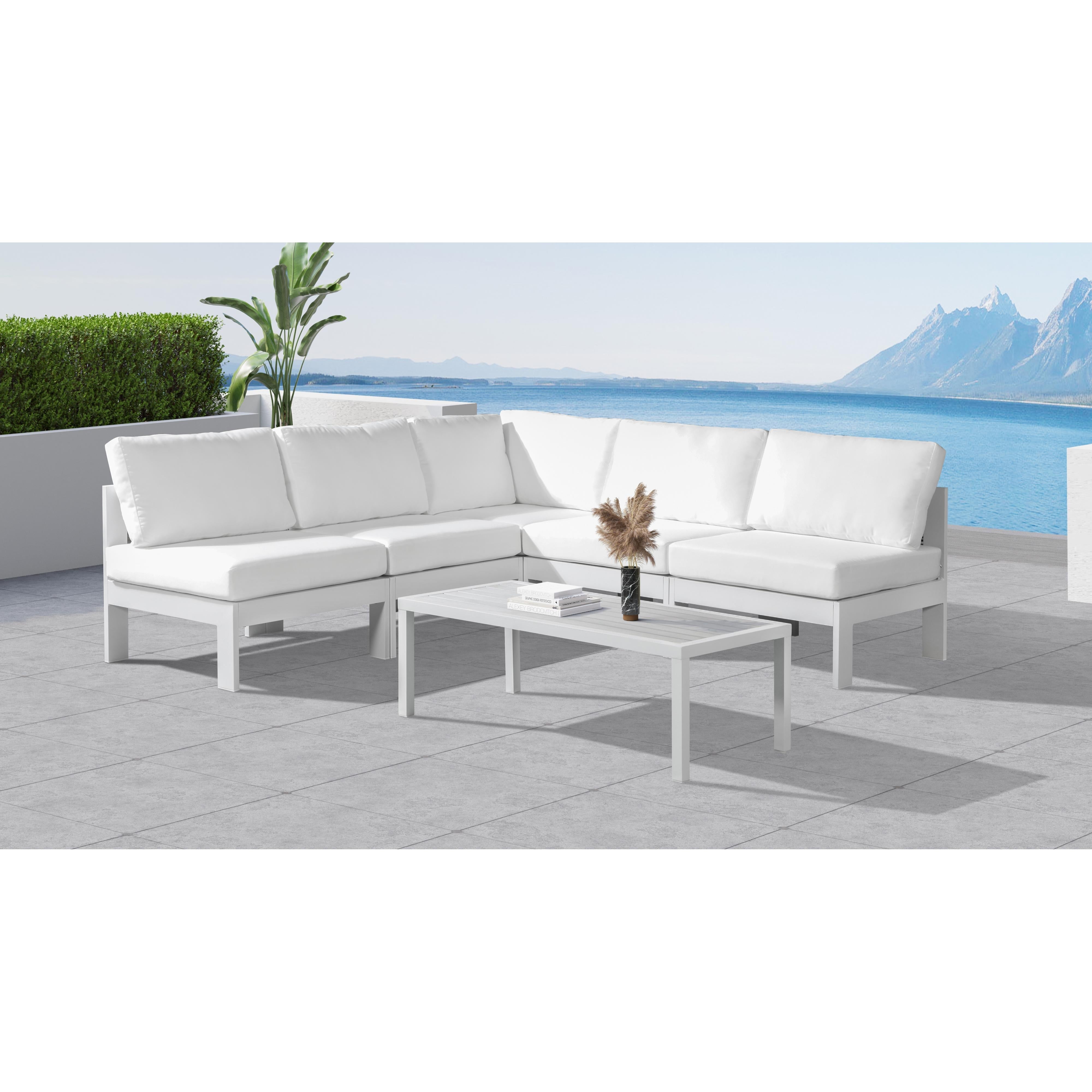 Meridian Nizuc White Water Resistant Fabric Outdoor Patio Modular Sectional