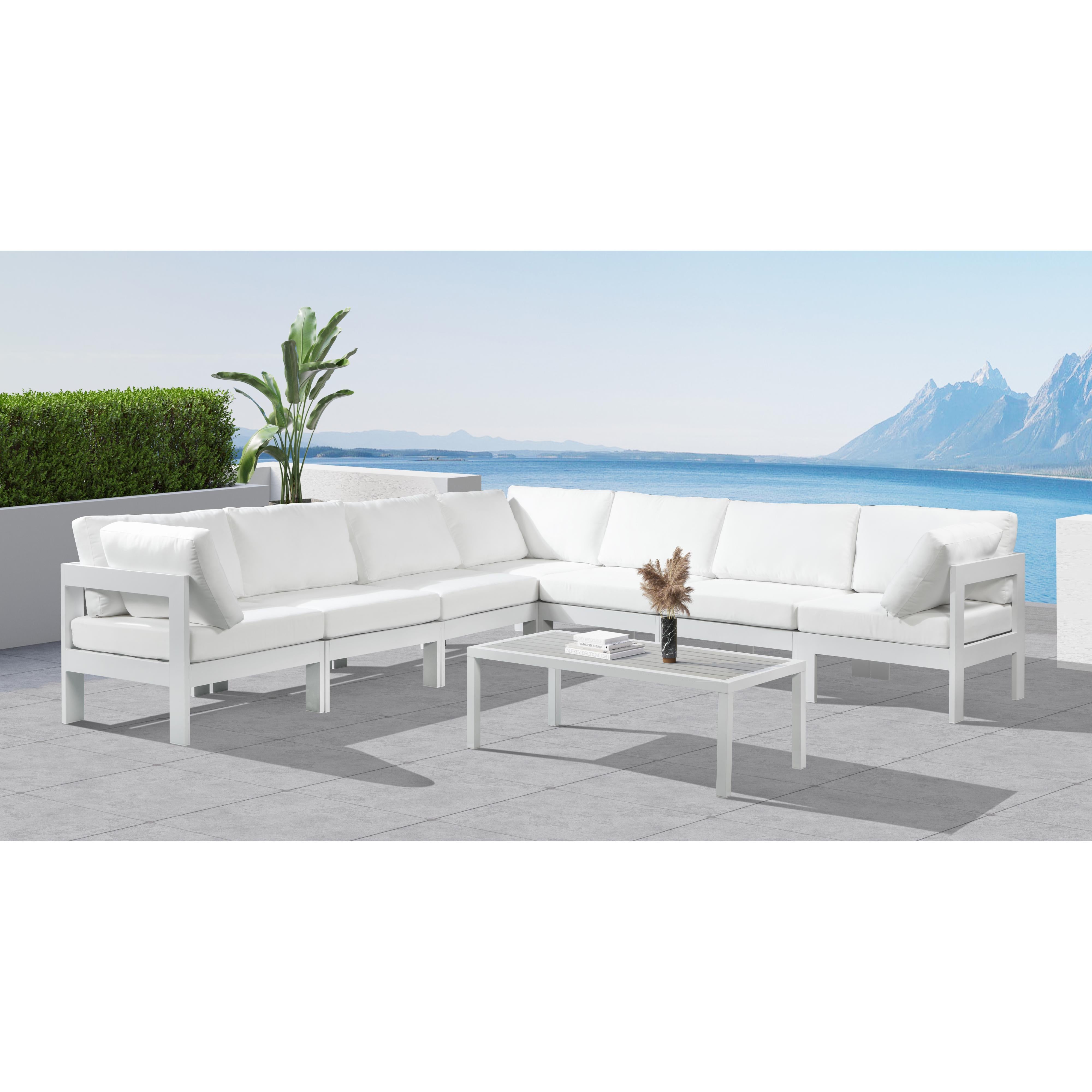 Meridian Nizuc White Water Resistant Fabric Outdoor Patio Modular Sectional