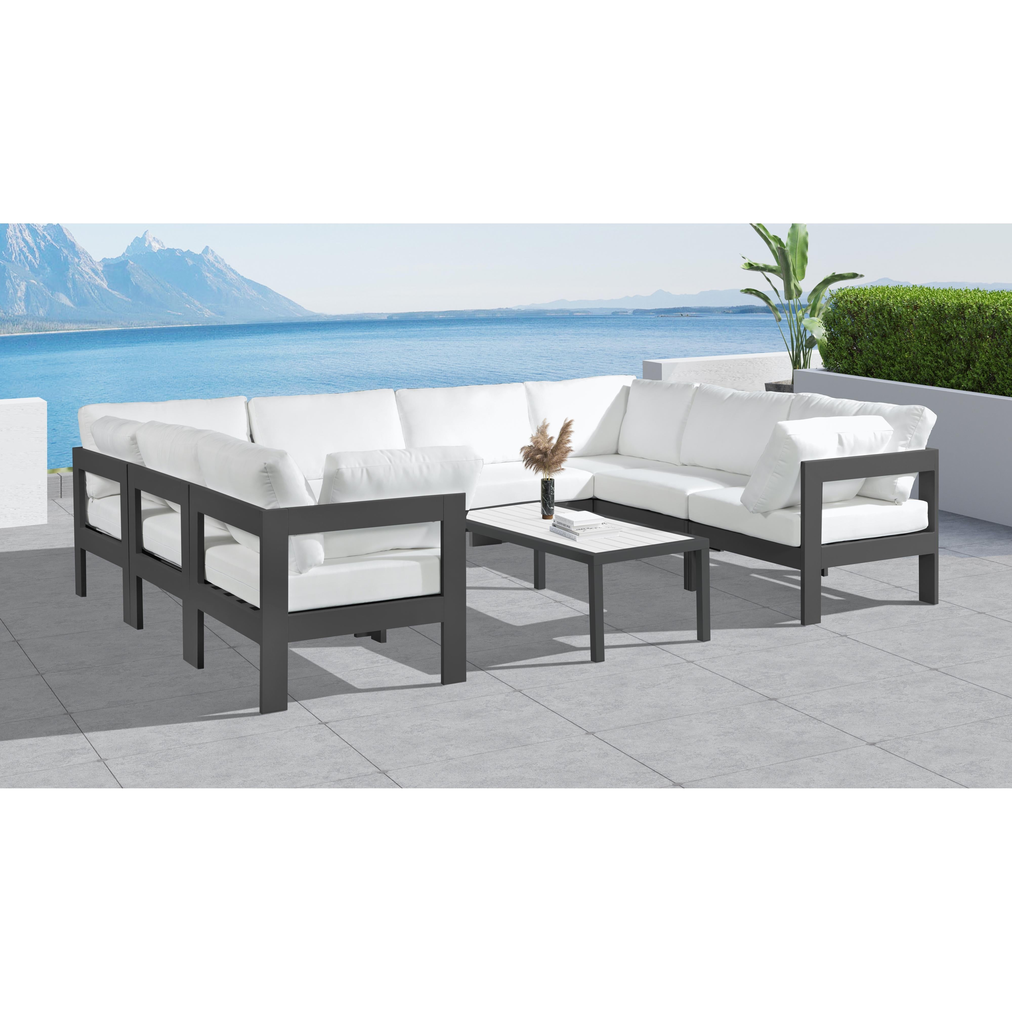 Meridian Nizuc White Water Resistant Fabric Outdoor Patio Modular Sectional