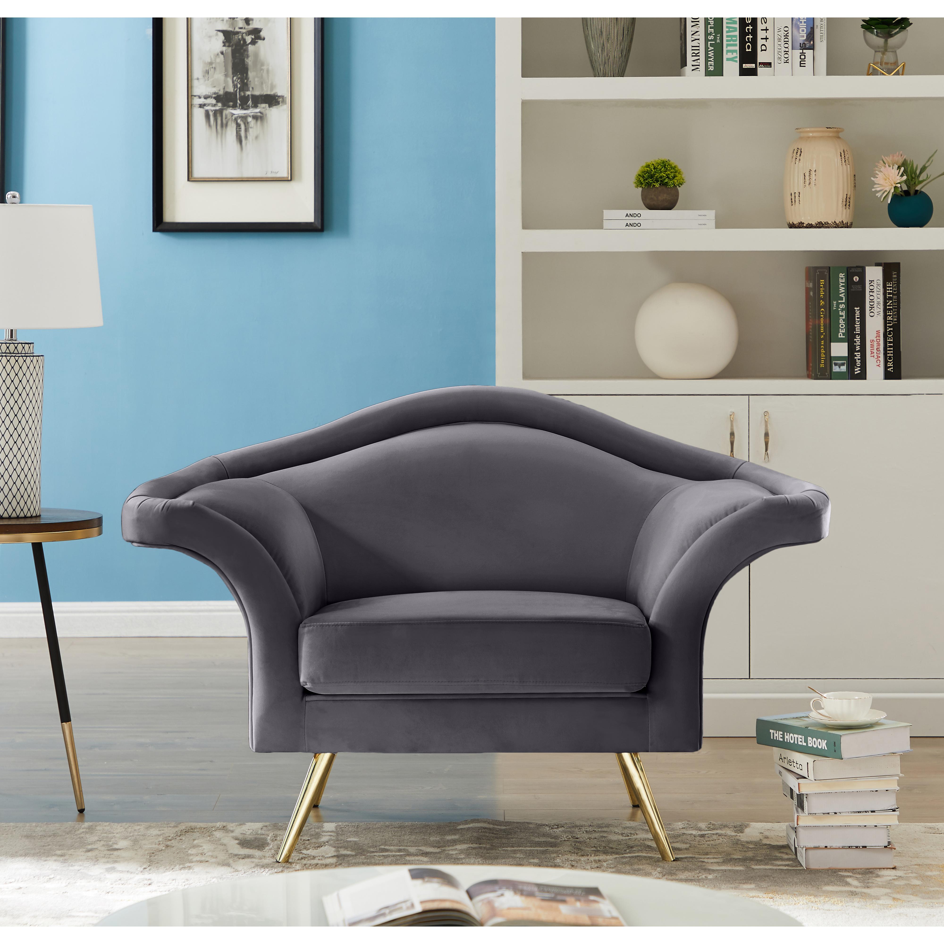 Meridian Lips Grey Velvet Chair