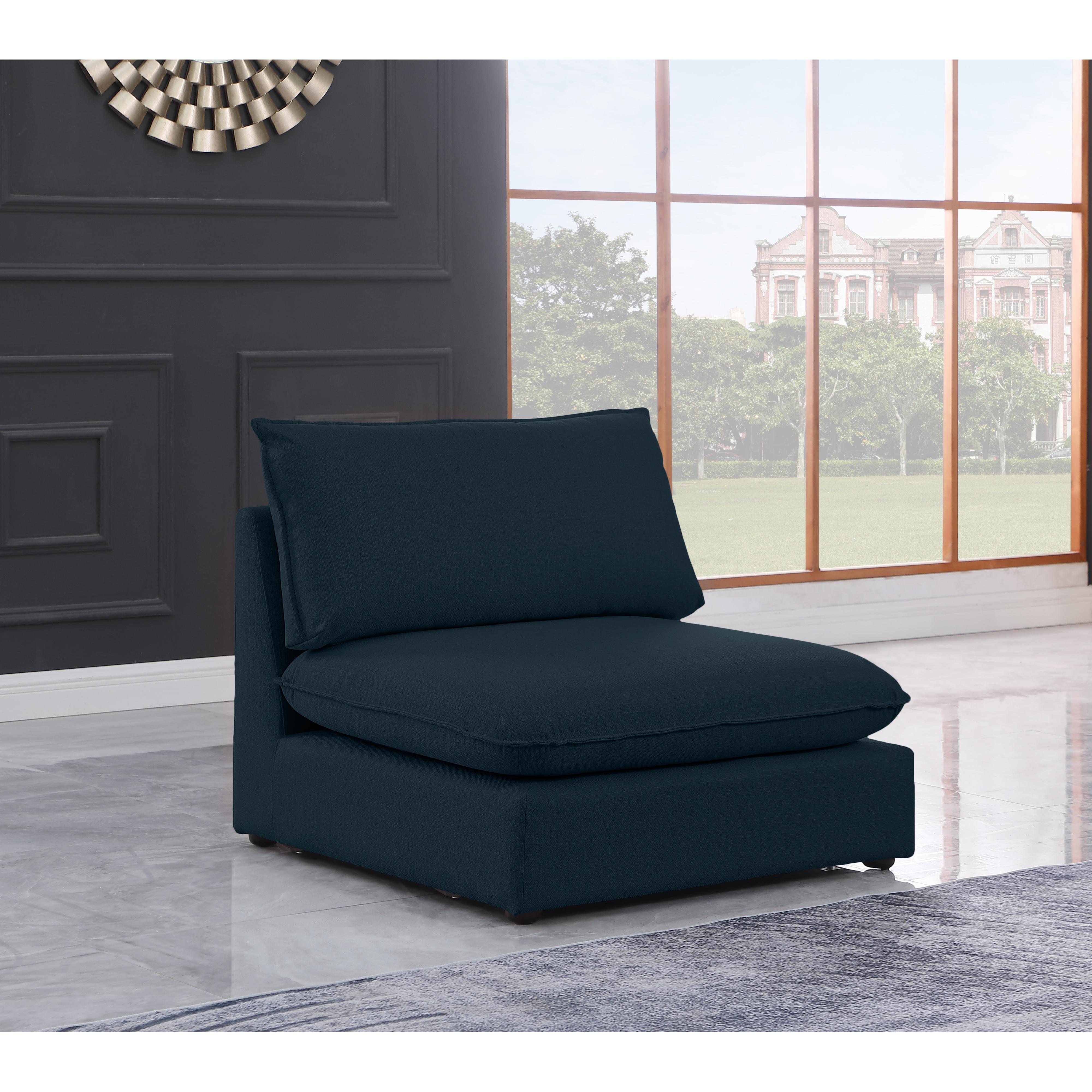 Meridian Mackenzie Navy Durable Linen Textured Armless Chair