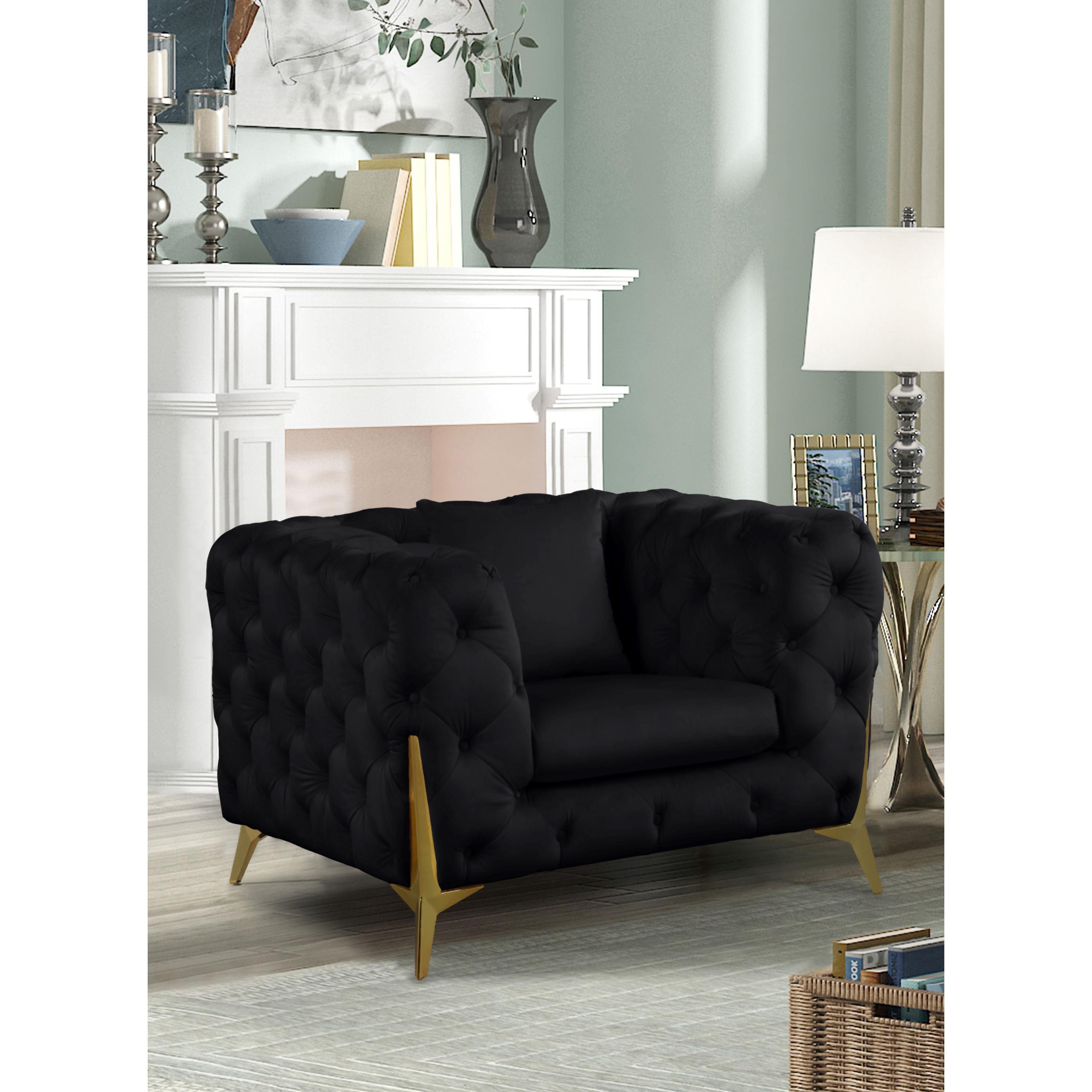 Meridian Kingdom Black Velvet Chair