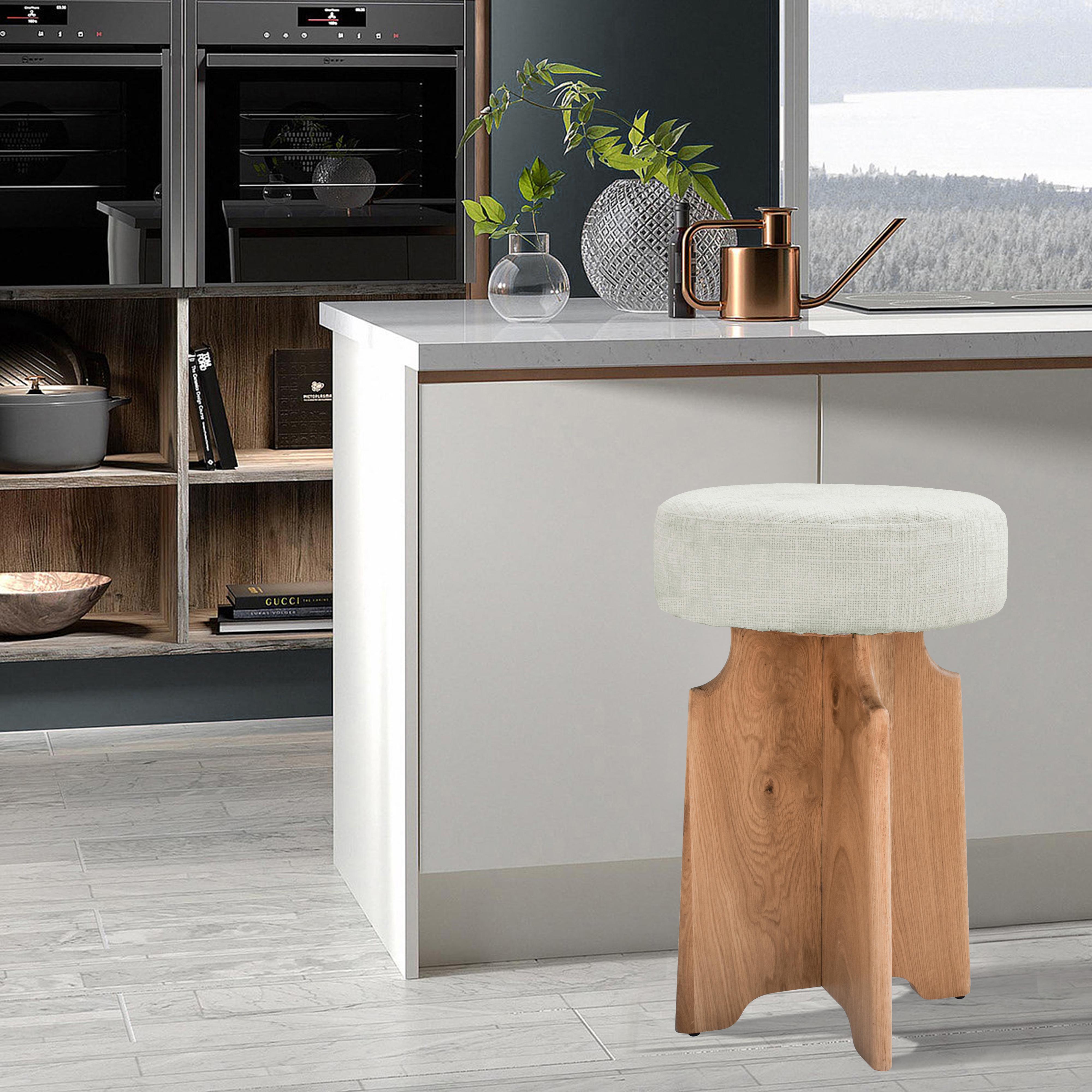 Meridian Jasper Cream Boucle Fabric Stool