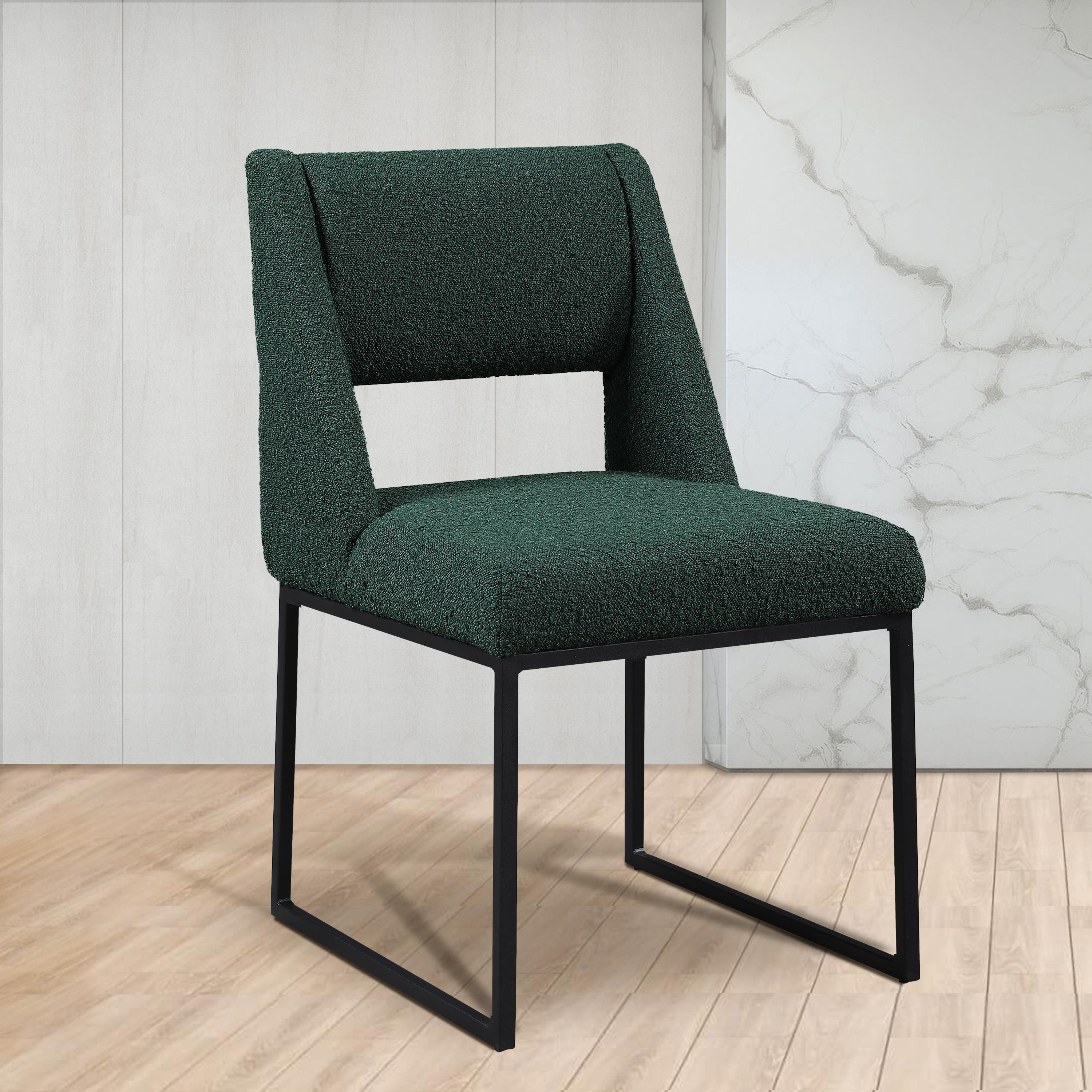 Meridian Jayce Green Boucle Fabric Dining Chair
